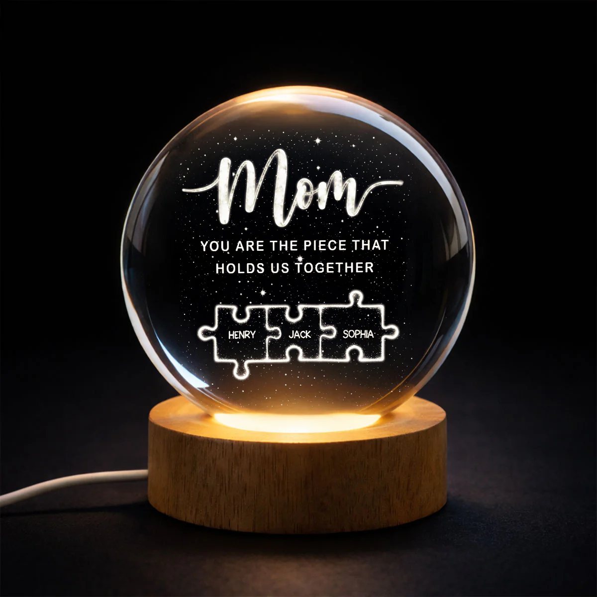 Mom You Are The Piece That Holds Us Together - Personalized Crystal Ball LED Night Light - Heartfelt Gift For Mom, Grandma - Image 2