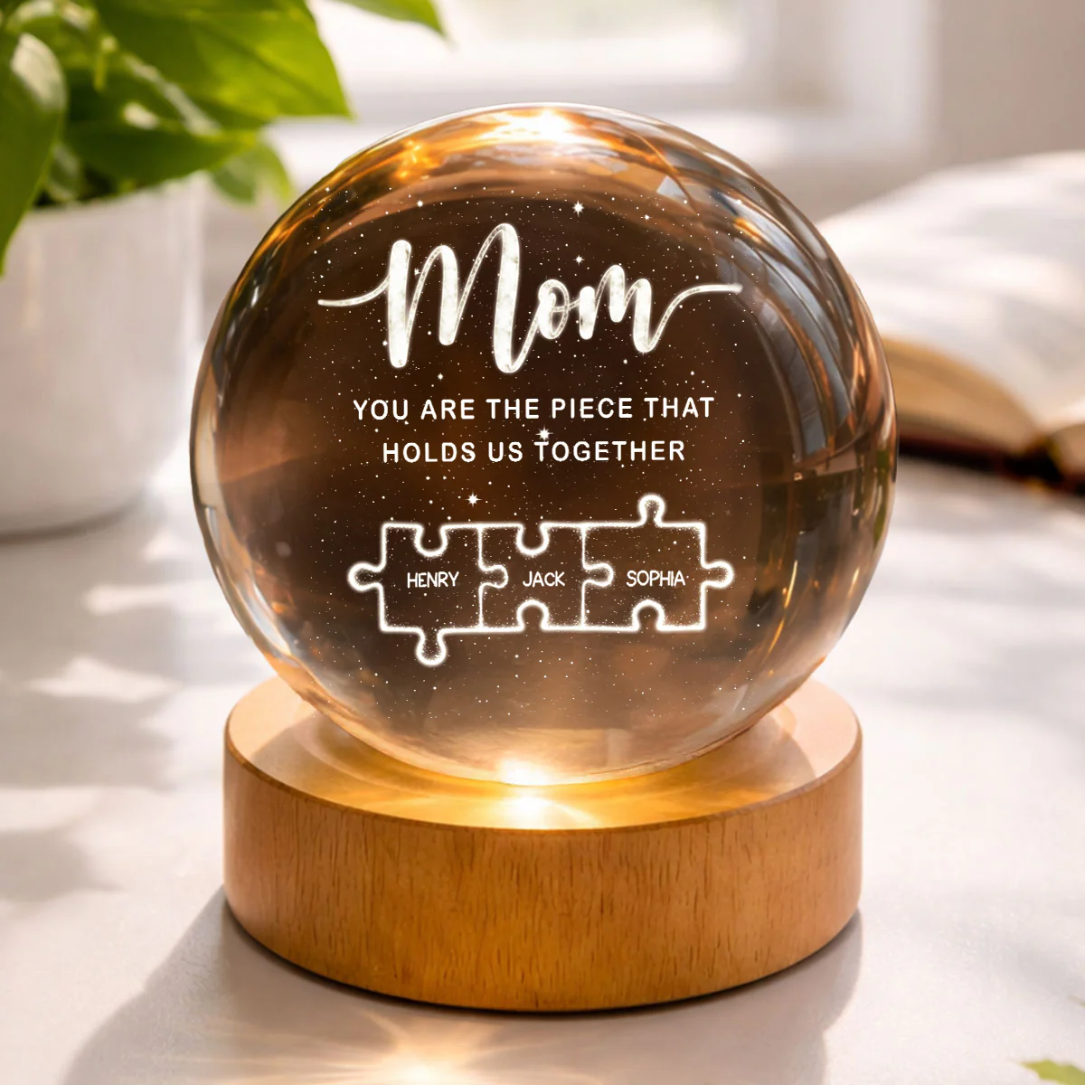 Mom You Are The Piece That Holds Us Together - Personalized Crystal Ball LED Night Light - Heartfelt Gift For Mom, Grandma - Image 3