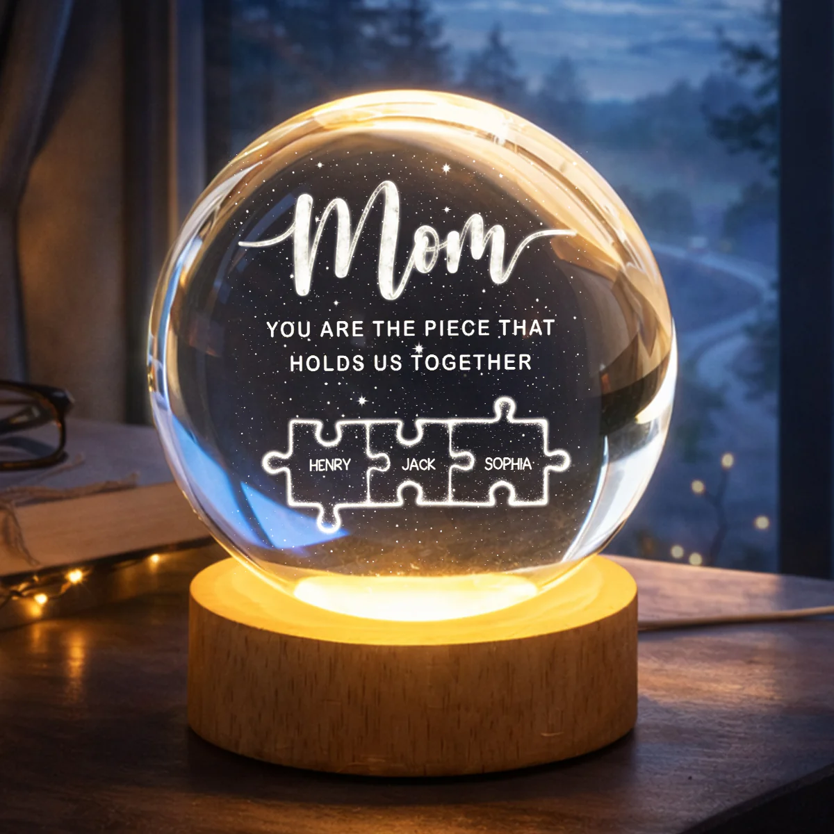 Mom You Are The Piece That Holds Us Together - Personalized Crystal Ball LED Night Light - Heartfelt Gift For Mom, Grandma - Image 4