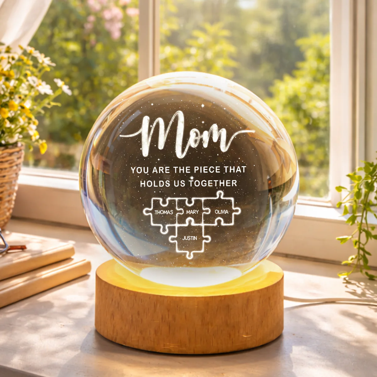 Mom You Are The Piece That Holds Us Together - Personalized Crystal Ball LED Night Light - Heartfelt Gift For Mom, Grandma - Image 5