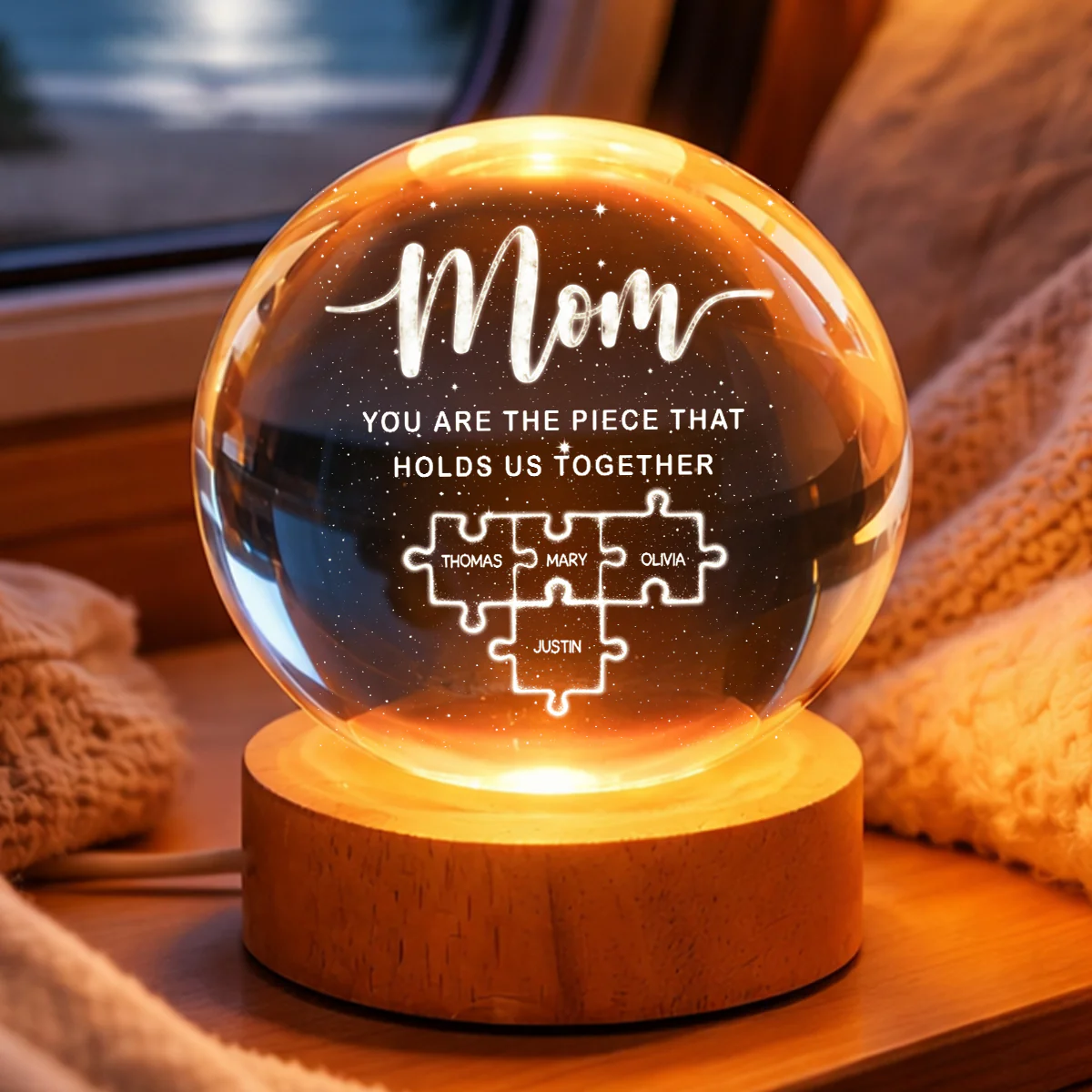 Mom You Are The Piece That Holds Us Together - Personalized Crystal Ball LED Night Light - Heartfelt Gift For Mom, Grandma - Image 6