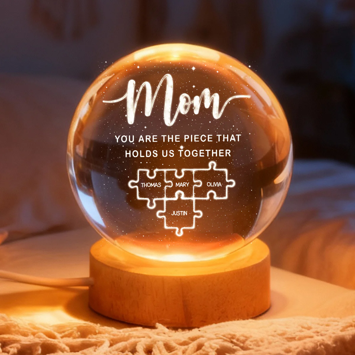 Mom You Are The Piece That Holds Us Together - Personalized Crystal Ball LED Night Light - Heartfelt Gift For Mom, Grandma - Image 7