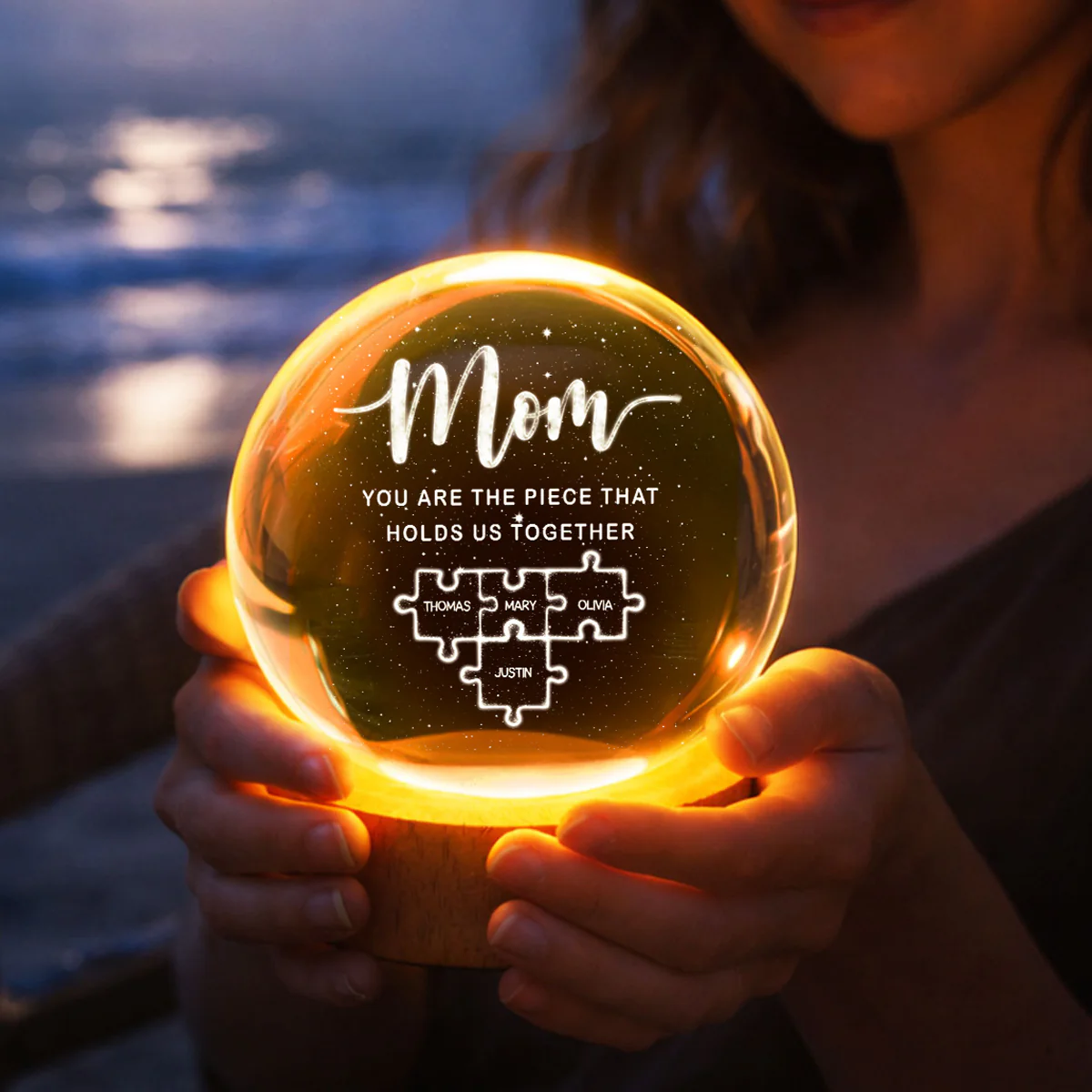 Mom You Are The Piece That Holds Us Together - Personalized Crystal Ball LED Night Light - Heartfelt Gift For Mom, Grandma - Image 8