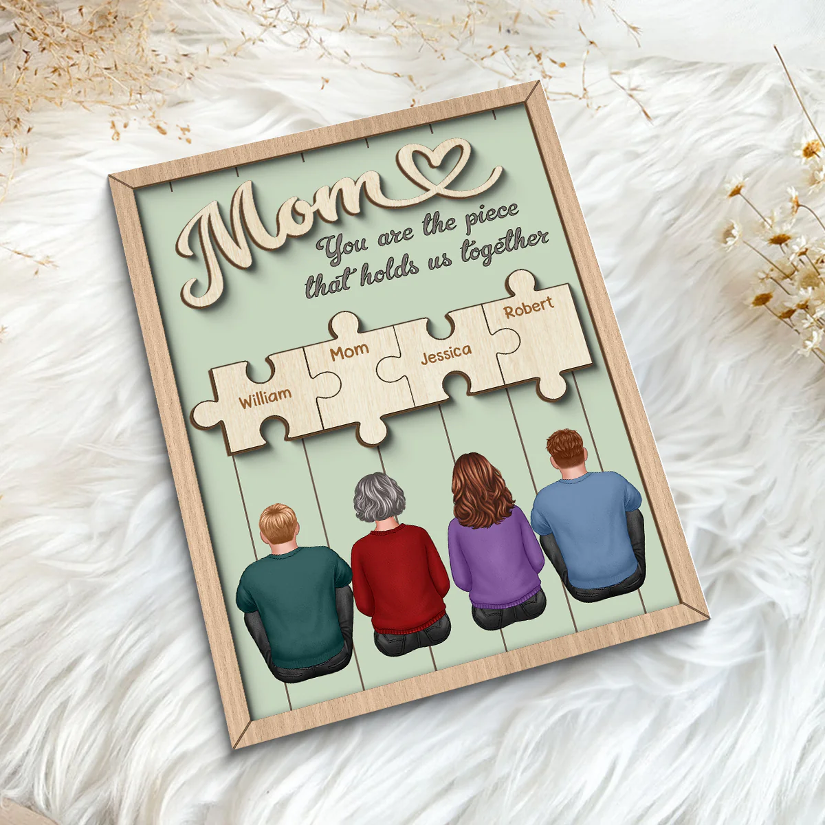 Mom You Are The Piece That Holds Us Together Puzzle Personalized 2-Layer Wooden Plaque - Image 5