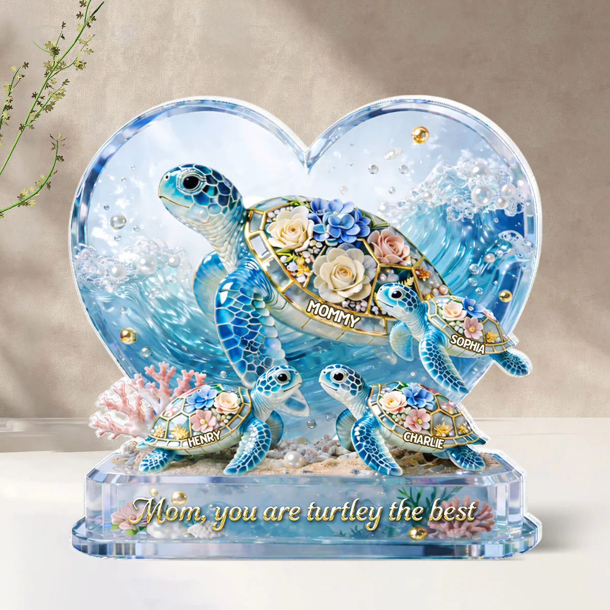 Mom You Are Turtley The Best - Personalized Acrylic Block Plaque - Gift For Mom, Grandma - Image 2