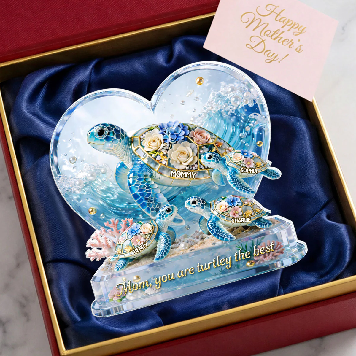 Mom You Are Turtley The Best - Personalized Acrylic Block Plaque - Gift For Mom, Grandma - Image 3