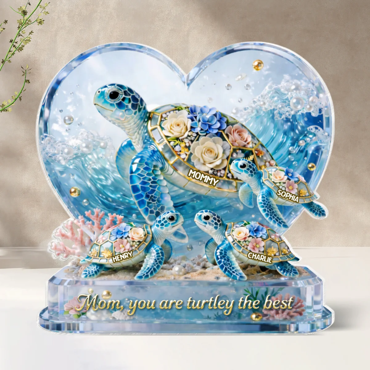 Mom You Are Turtley The Best - Personalized Acrylic Block Plaque - Gift For Mom, Grandma - Image 9