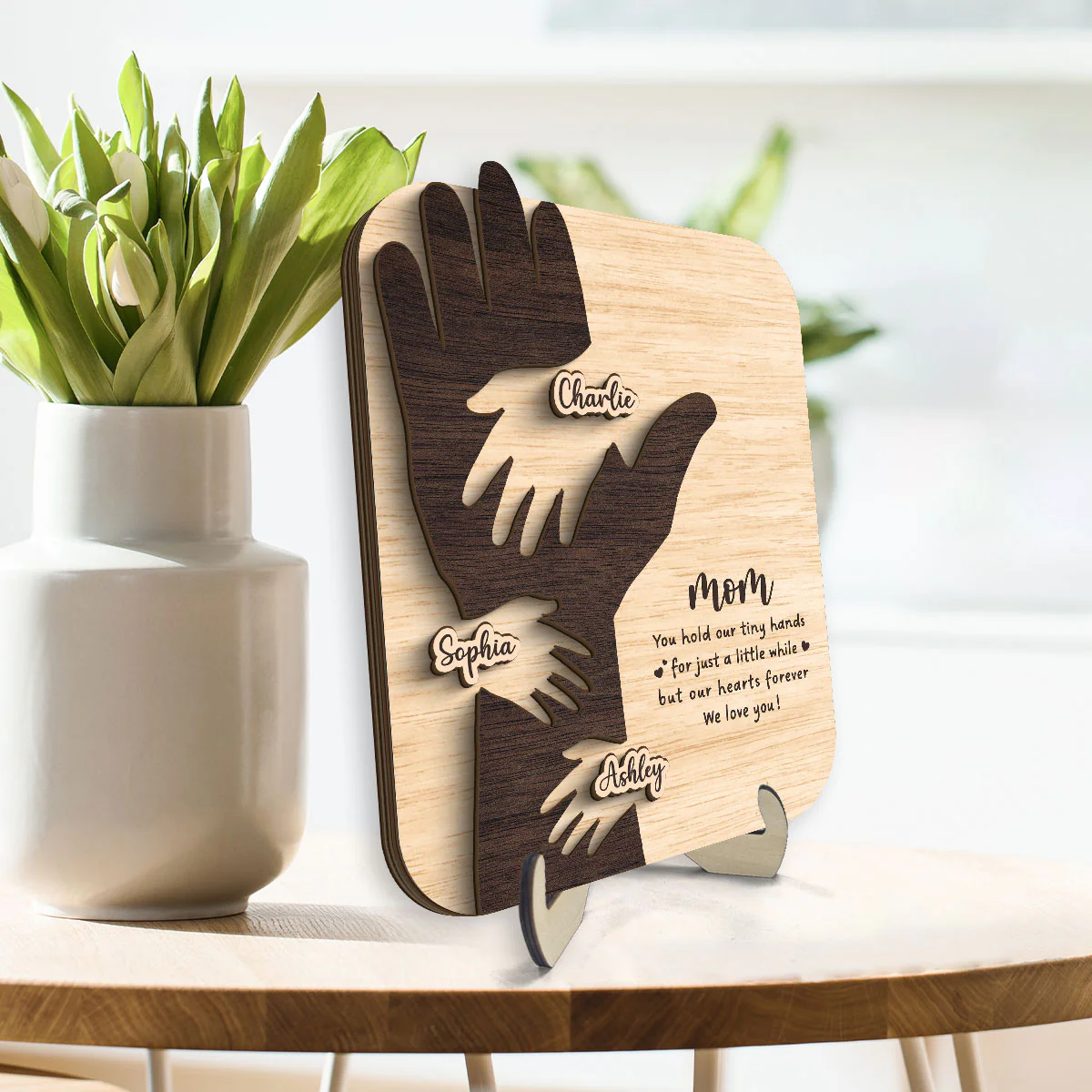 Mom You Hold My Hand A Little While Gift For Mom Personalized 2-Layer Wooden Plaque - Image 3