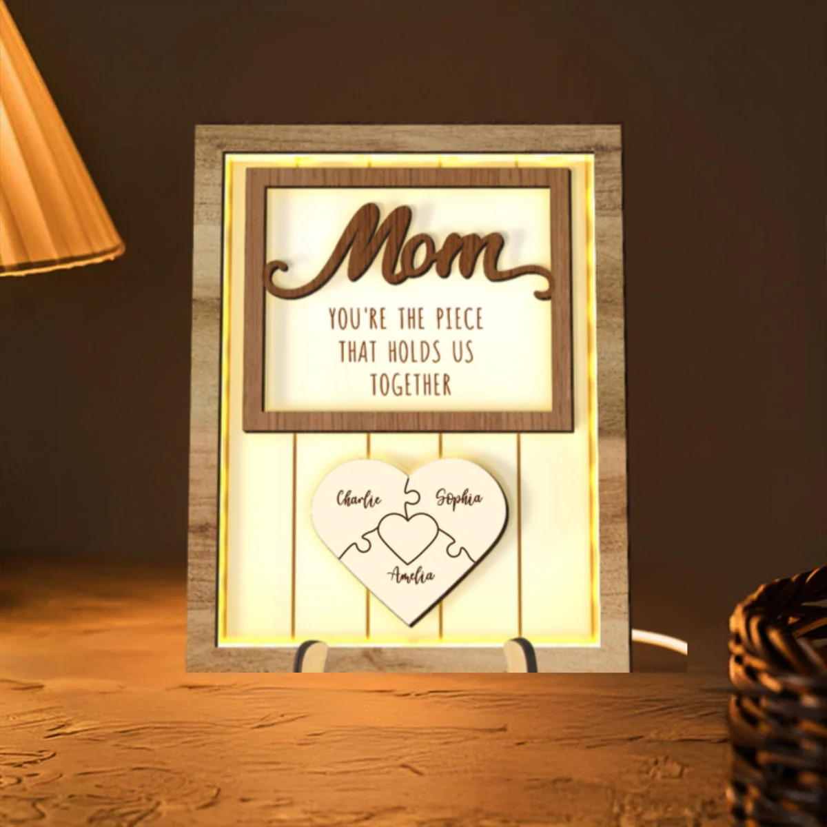 Mom You're The Piece that Holds Us Together Personalized 2-Layered Wooden Plaque with LED, Heartfelt Gift for Mom, Grandma - Image 10