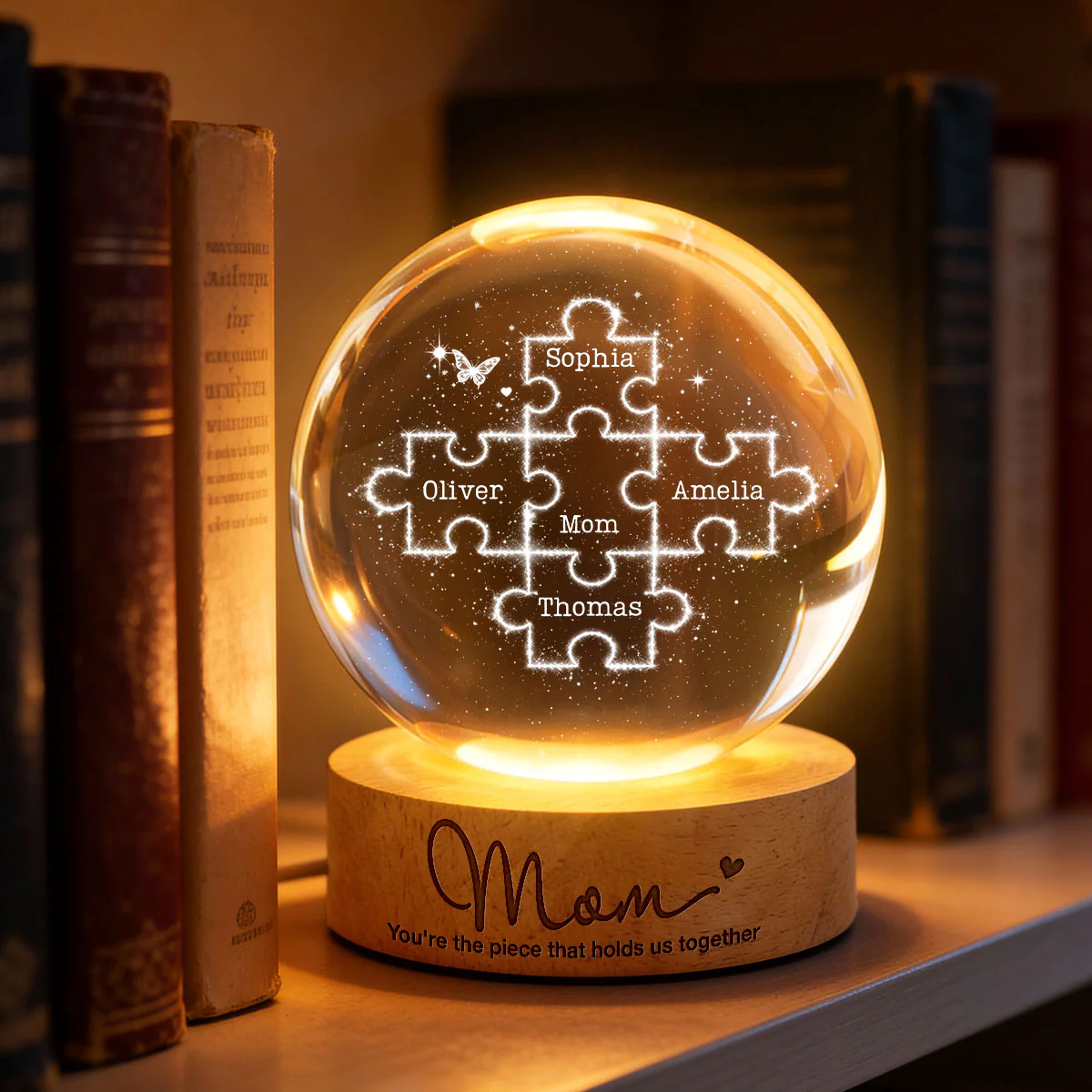 Mom You're the Piece that Holds Us Together - Personalized Crystal Ball LED Night Light - Mother's Day Gift for Mom, Wife - Image 3