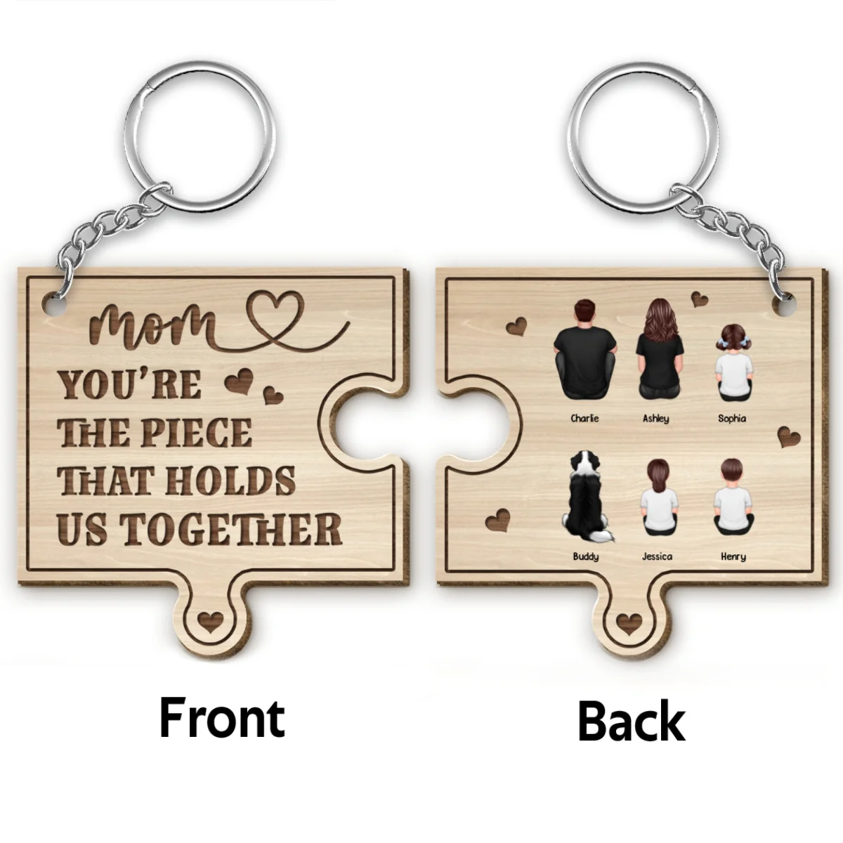 Mom You‘re The Piece That Holds Us Together Personalized Wooden Keychain - Image 4