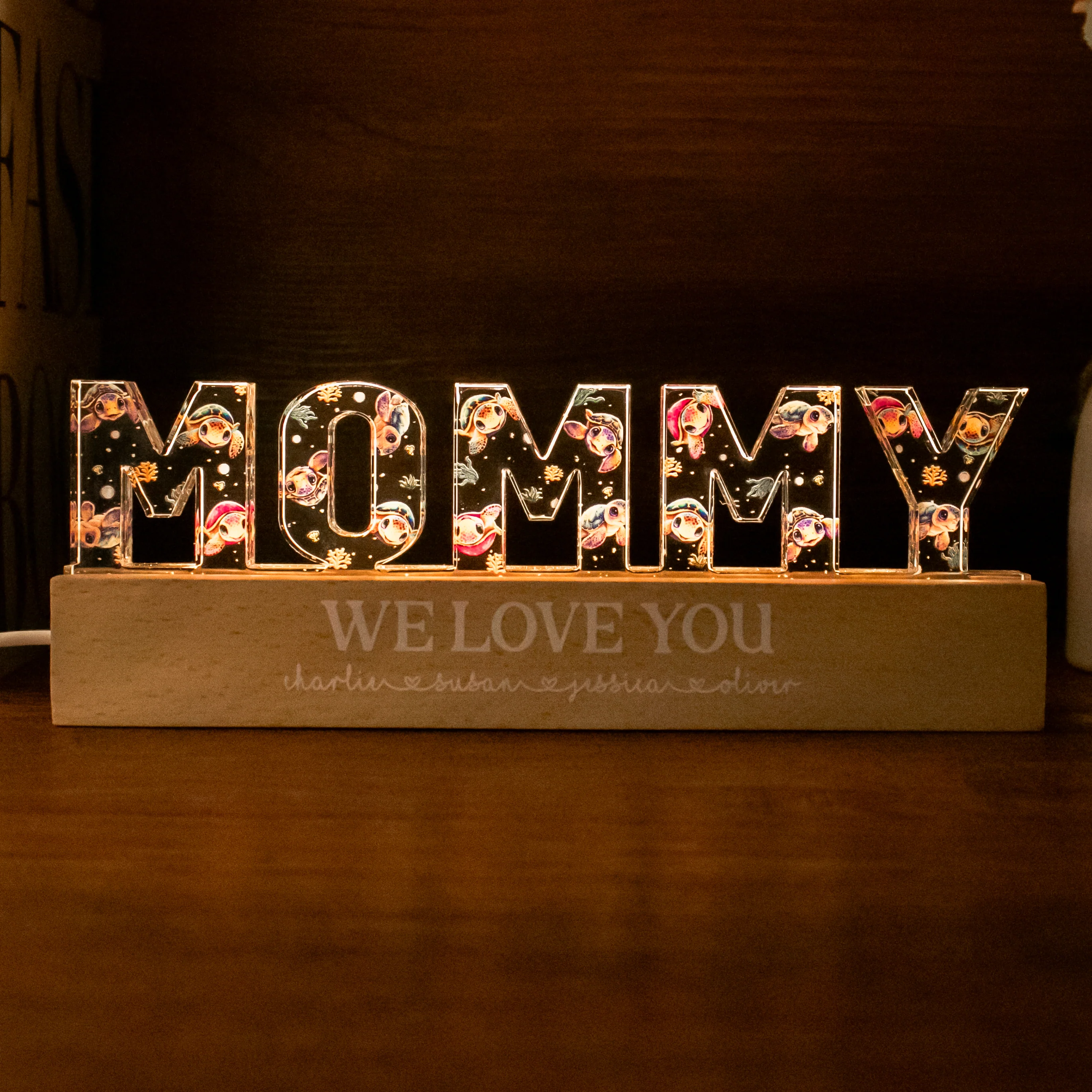 Mommy Cute Animals Turtles Dinosaurs Sharks Bears Dolphins Personalized Acrylic LED Night Light