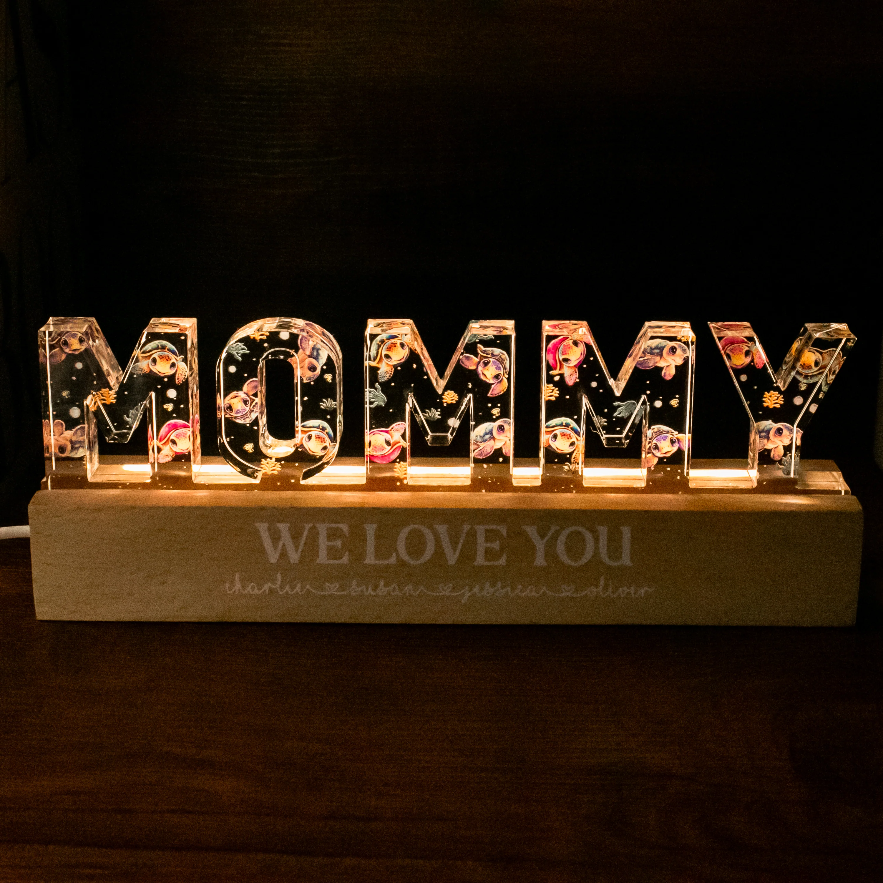 Mommy Cute Animals Turtles Dinosaurs Sharks Bears Dolphins Personalized Acrylic LED Night Light - Image 5
