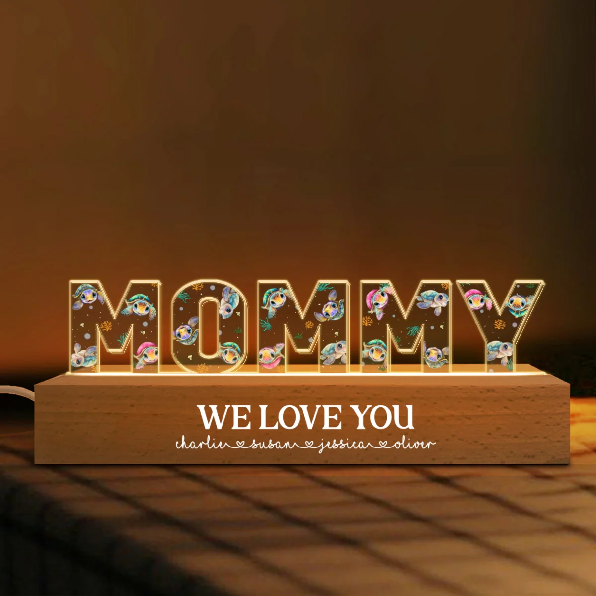 Mommy Cute Animals Turtles Dinosaurs Sharks Bears Dolphins Personalized Acrylic LED Night Light - Image 6