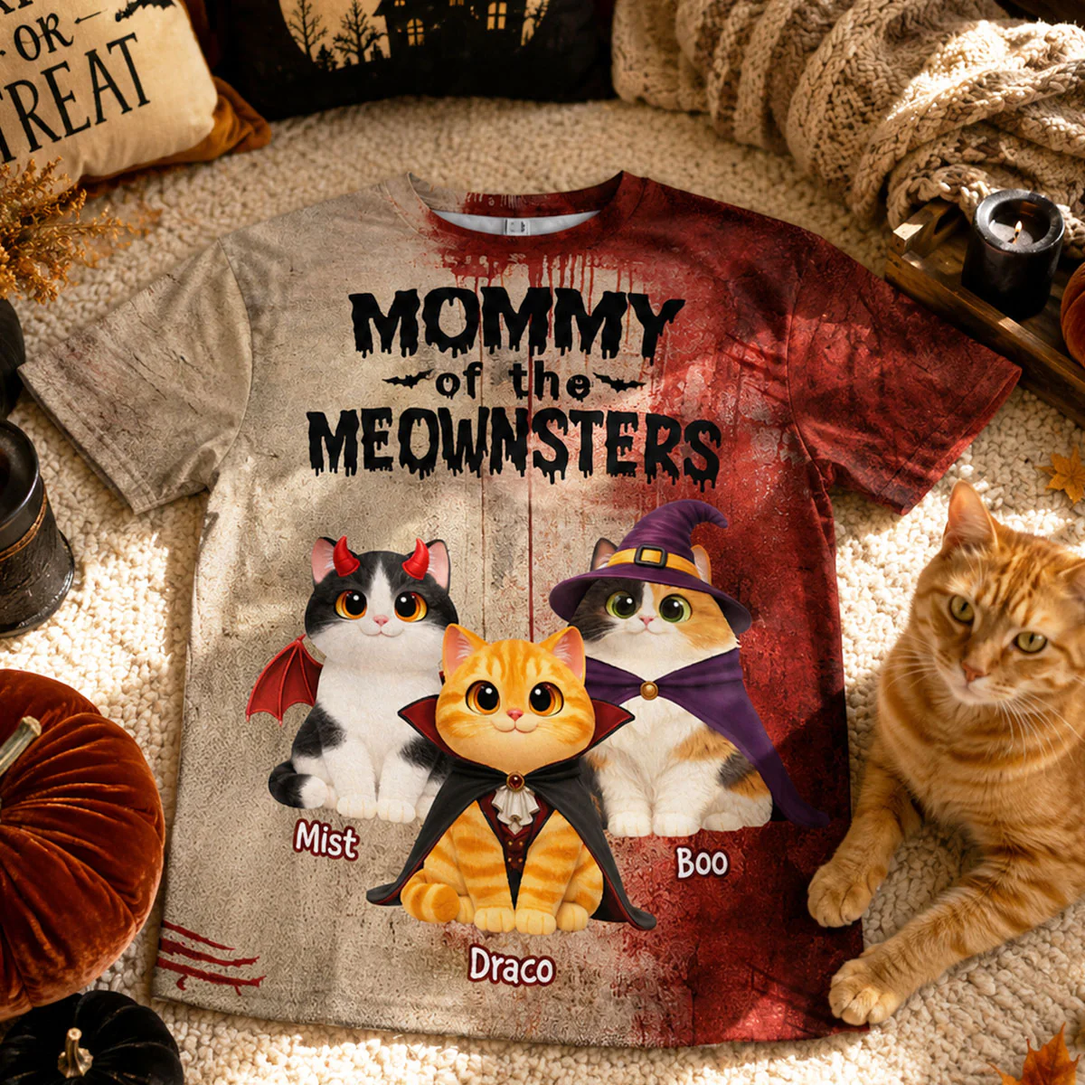 Mommy Daddy Of The Meownsters Cats - Personalized Shirt - Halloween Gift For Cat Lovers - Image 2