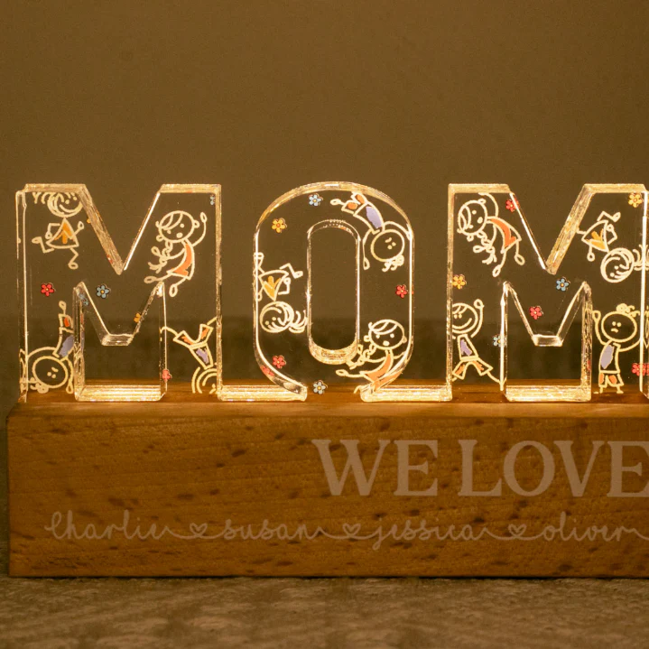 Mommy Drawing Cute Kids Personalized LED Night Light, Gift For Mom - Image 2