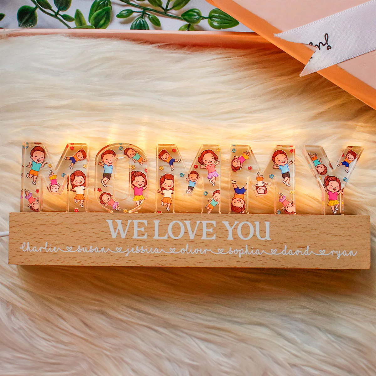 Mommy Happy Vector Kids Personalized Acrylic LED Night Light - Image 5
