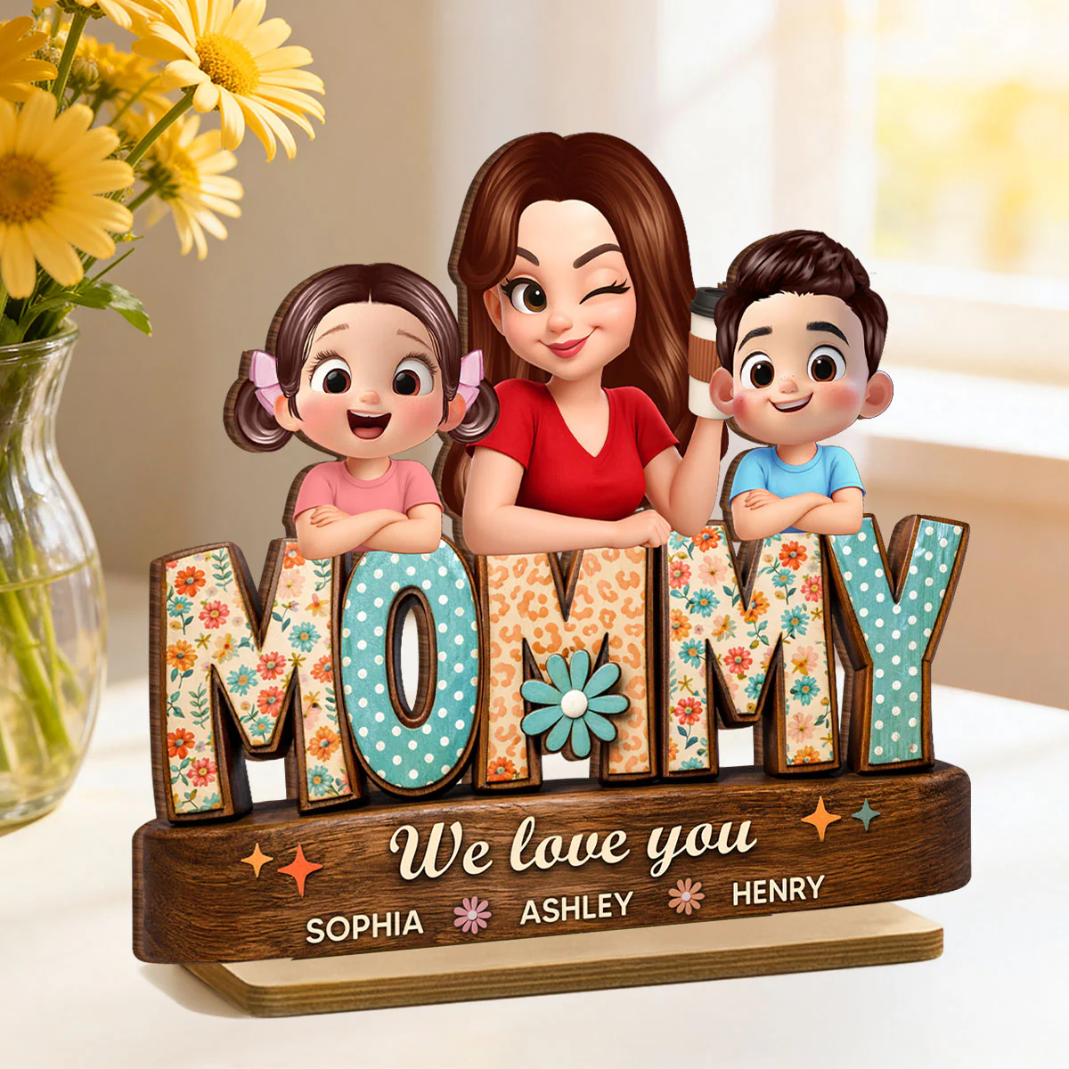 Mommy We Love You Preppy Pattern - Personalized 2-Layered Wooden Plaque - Heartfelt Mother's Day Gift for Mom, Wife, Farmhouse Decor - Image 2