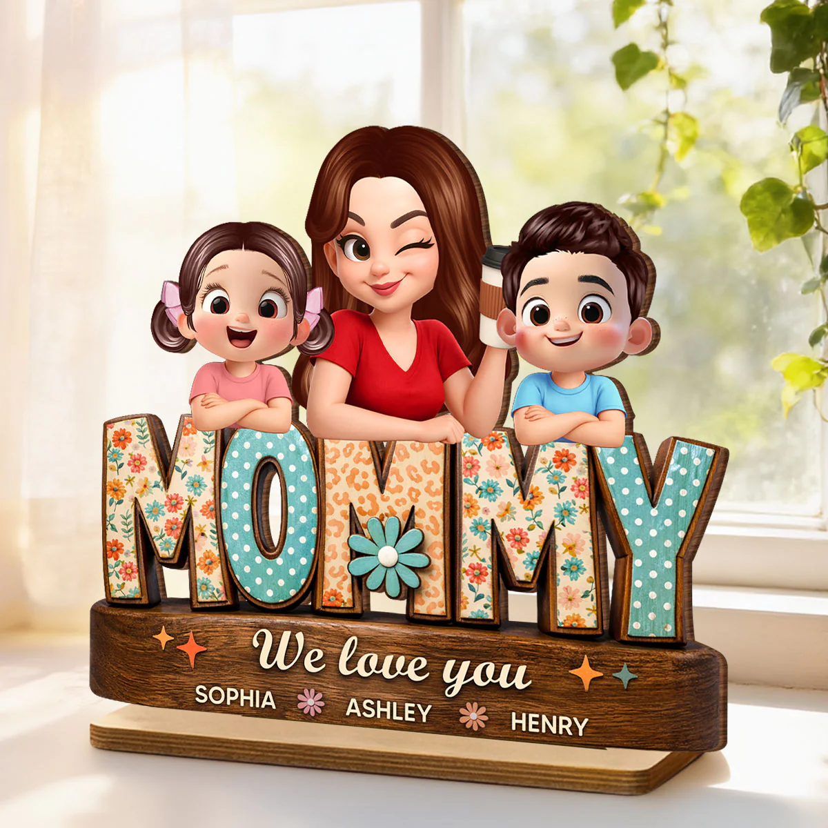 Mommy We Love You Preppy Pattern - Personalized 2-Layered Wooden Plaque - Heartfelt Mother's Day Gift for Mom, Wife, Farmhouse Decor - Image 4