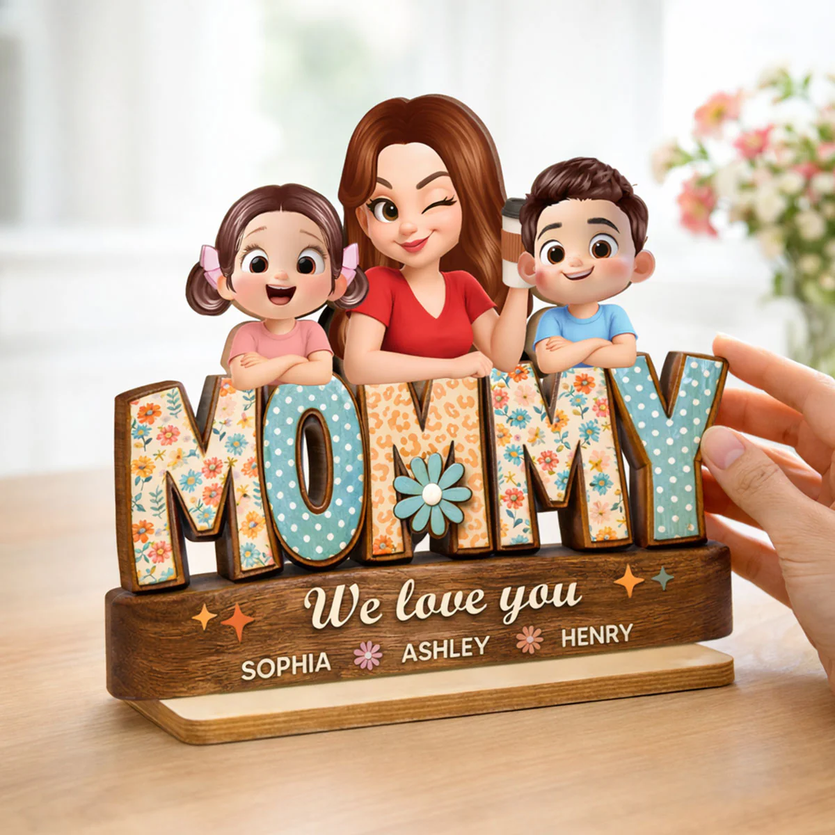 Mommy We Love You Preppy Pattern - Personalized 2-Layered Wooden Plaque - Heartfelt Mother's Day Gift for Mom, Wife, Farmhouse Decor - Image 5