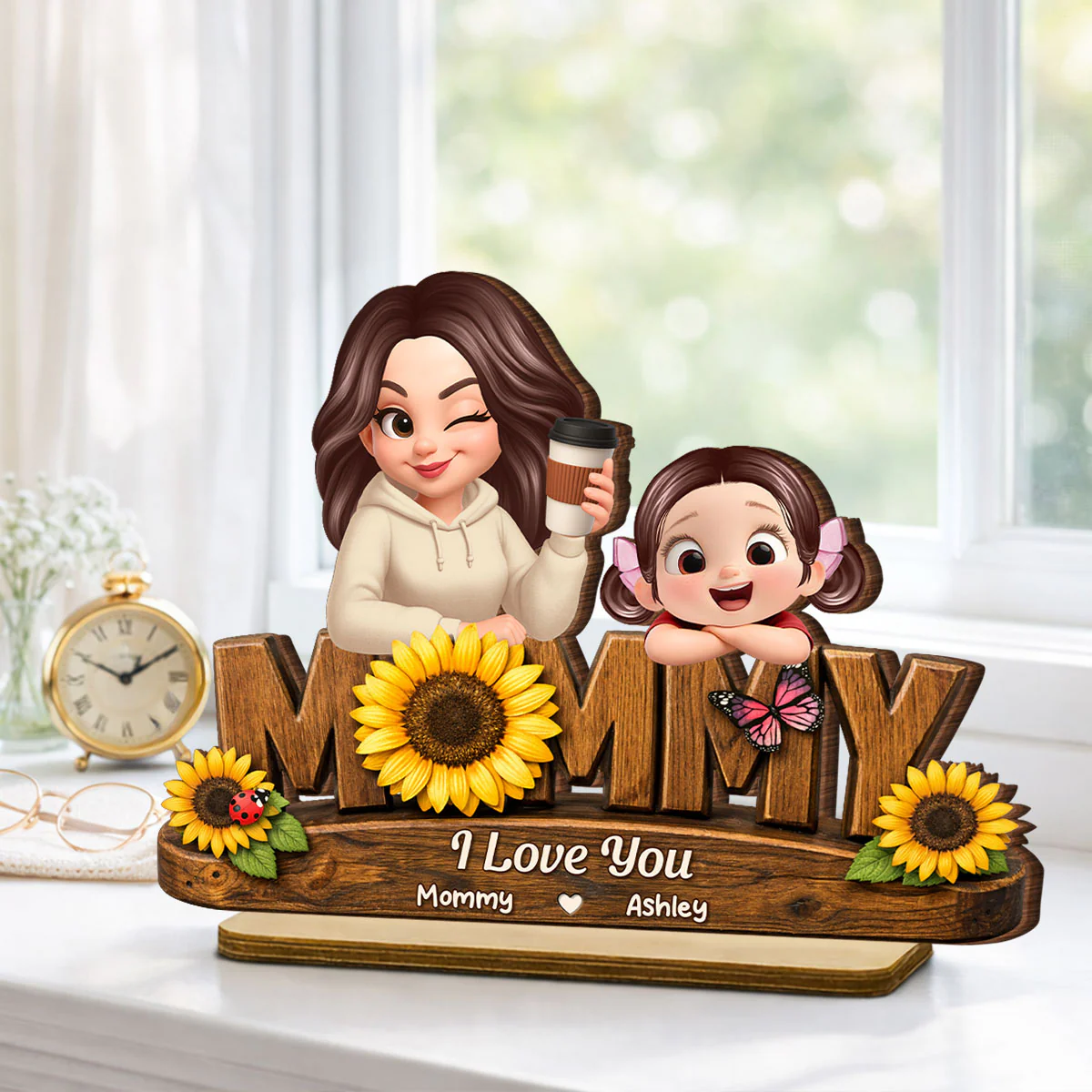 Mommy We Love You Sunflower Pattern - Personalized 2-Layered Wooden Plaque - Heartfelt Mother's Day Gift for Mom, Wife, Farmhouse Decor - Image 6