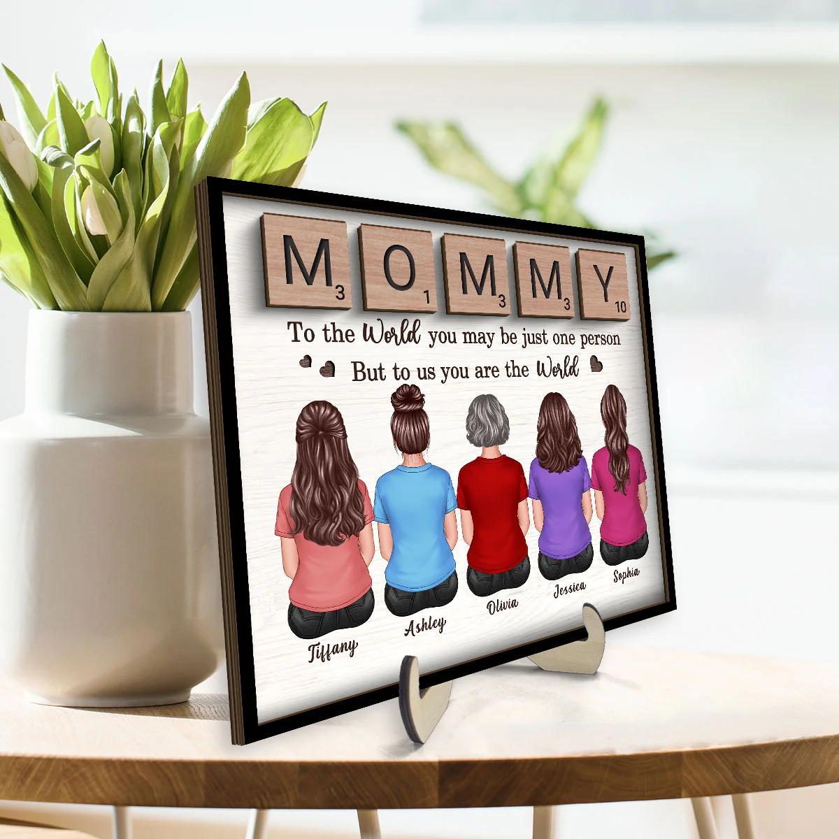 MOMMY You Are The World Alphabet Tiles Gift For Mom Personalized 2-Layer Wooden Plaque - Image 3