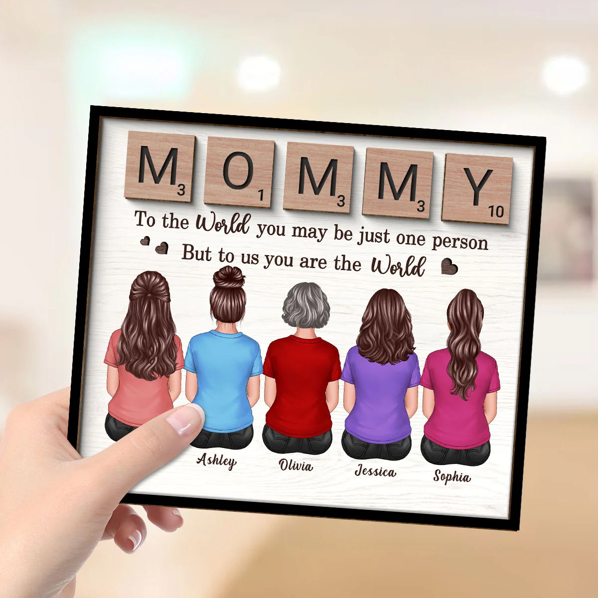 MOMMY You Are The World Alphabet Tiles Gift For Mom Personalized 2-Layer Wooden Plaque - Image 4