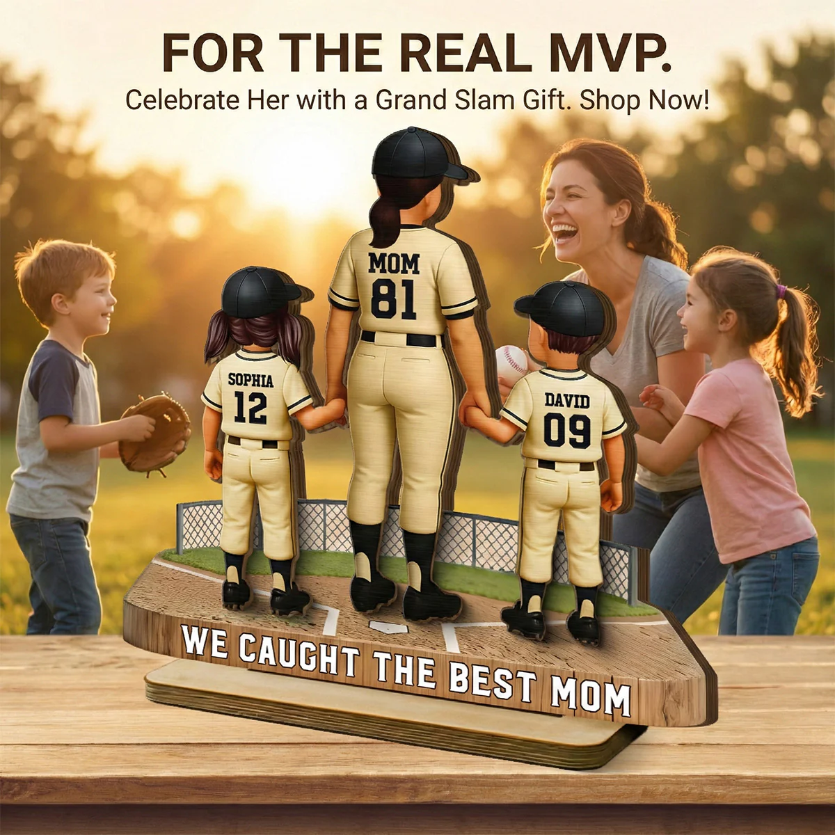 Mommy's Baseball Dream Team - Personalized 2-Layered Wooden Plaque - Mother's Day Gift For Baseball Mom - Image 3