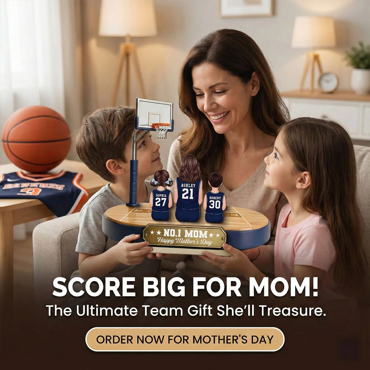 Mommy's Basketball Dream Team - Personalized 2-Layered Wooden Plaque - Gift For Basketball Mom - Image 2