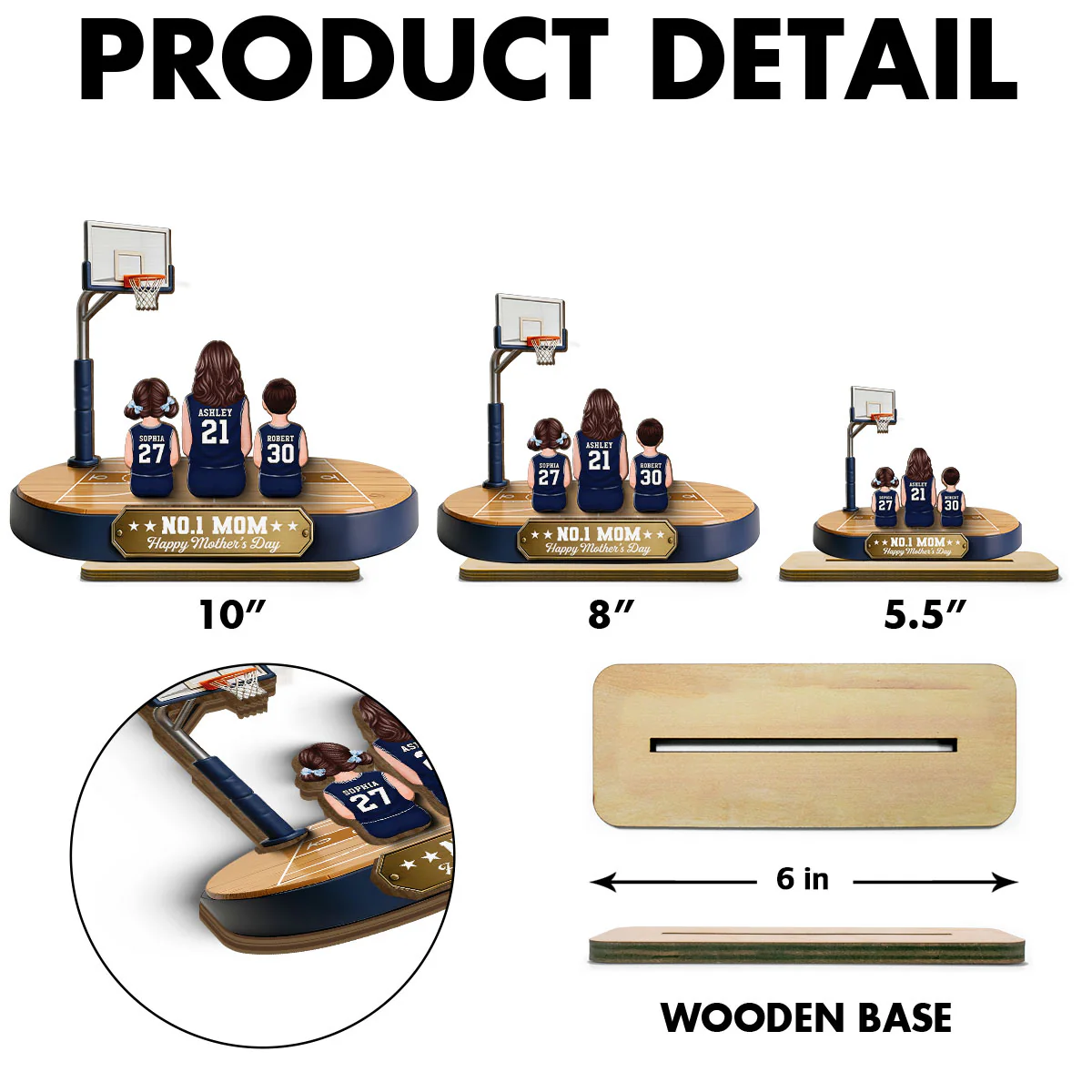 Mommy's Basketball Dream Team - Personalized 2-Layered Wooden Plaque - Gift For Basketball Mom - Image 3
