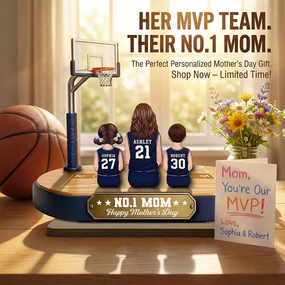 Mommy's Basketball Dream Team - Personalized 2-Layered Wooden Plaque - Gift For Basketball Mom - Image 6