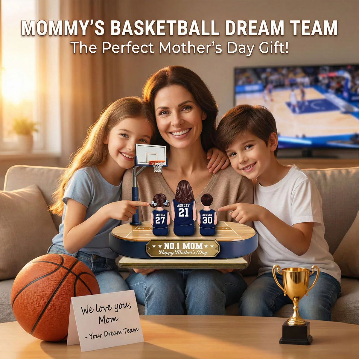 Mommy's Basketball Dream Team - Personalized 2-Layered Wooden Plaque - Gift For Basketball Mom - Image 8