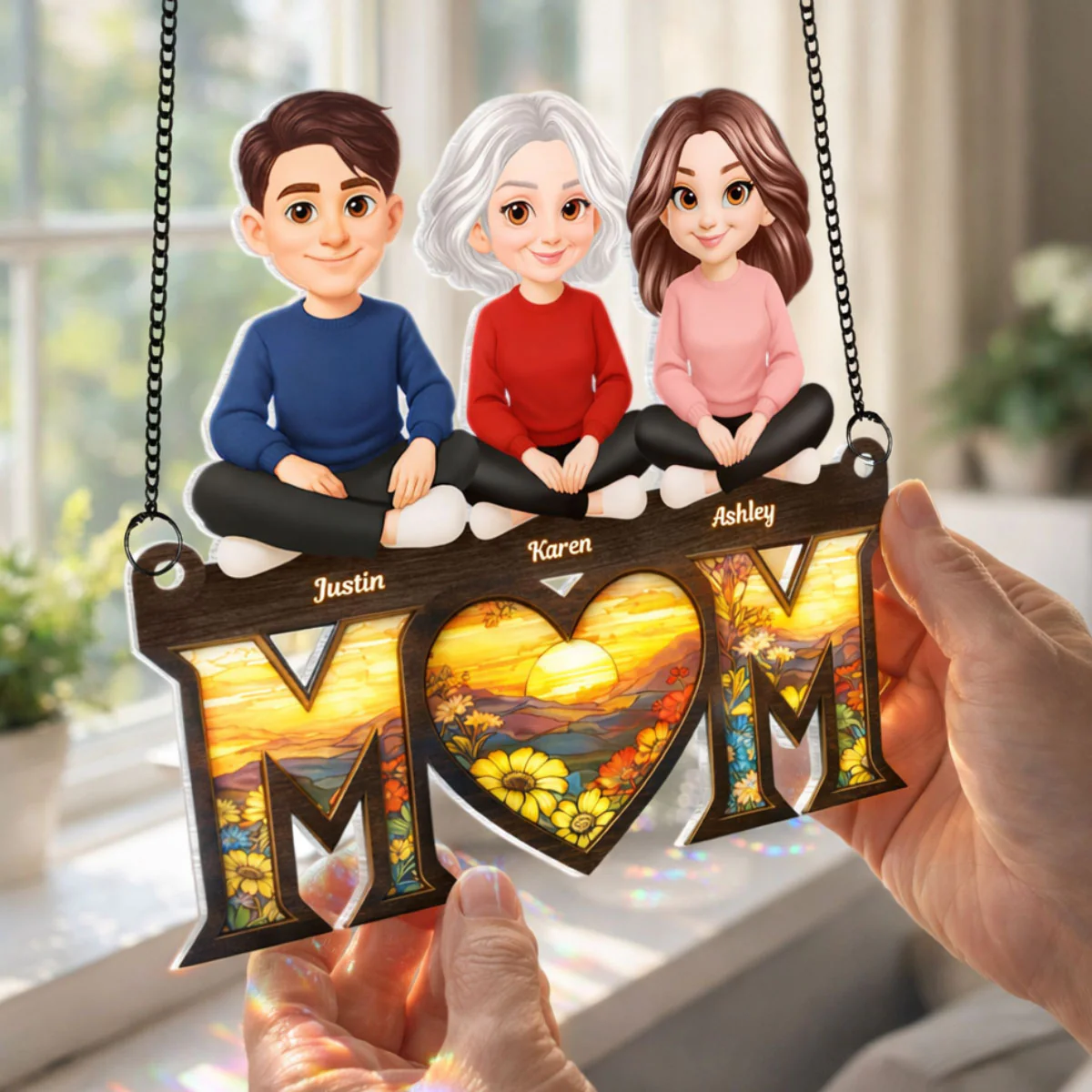 Mom's Heart Is The Warmest Place - Personalized Suncatcher Ornament - Gift For Mom, Grandma - Image 4