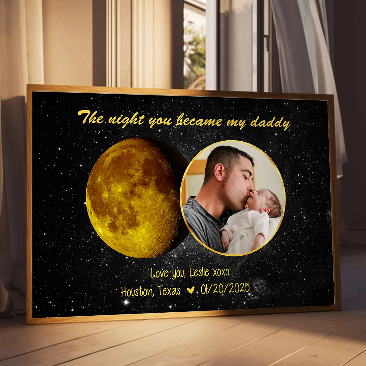 Moon Phase Art The Day You Became My Daddy Mommy Personalized Poster, Gift For New Mom, New Dad - Image 6