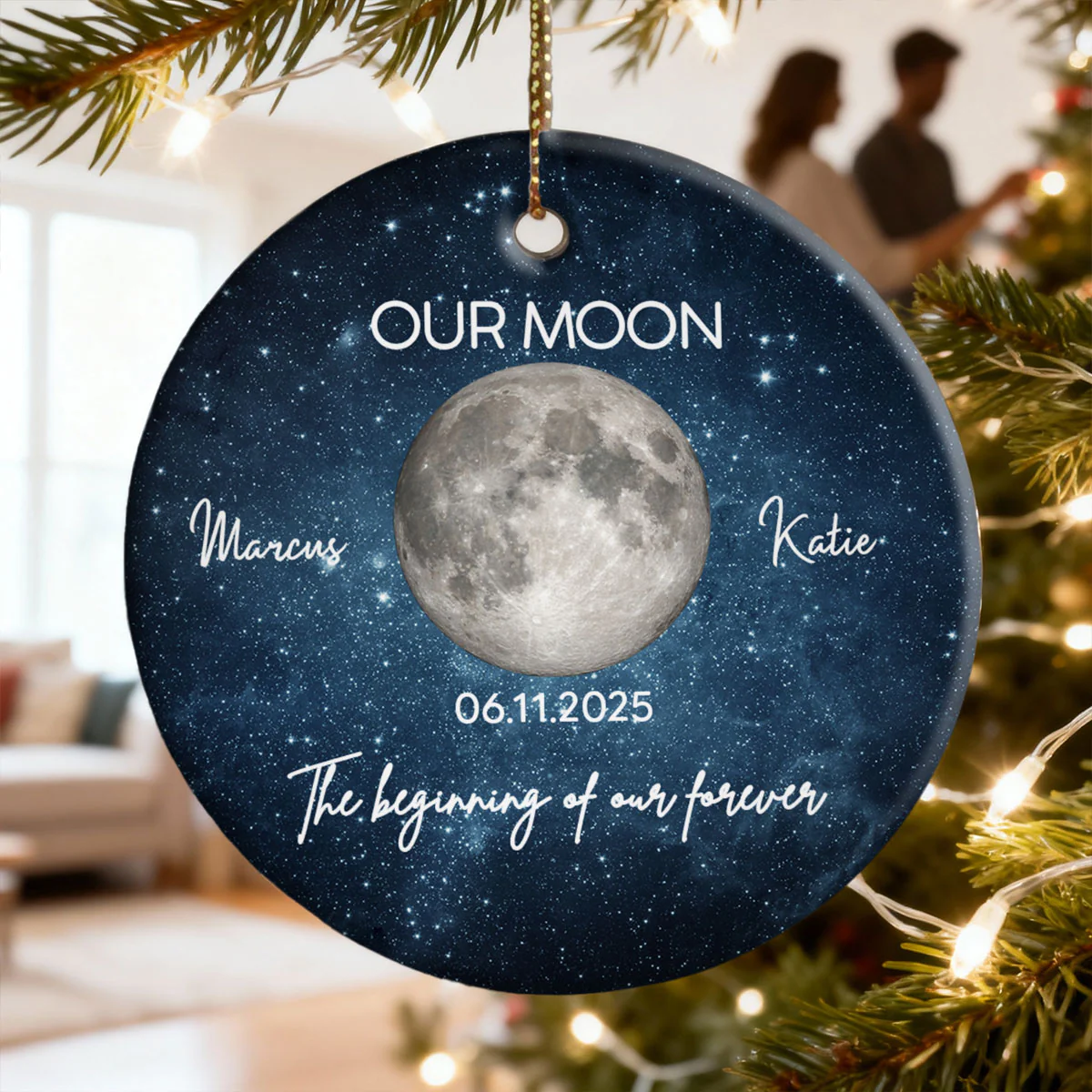 Moon Phase Couple The Beginning Of Our Forever - Personalized Ceramic Ornament - Gift For Couple - Image 3