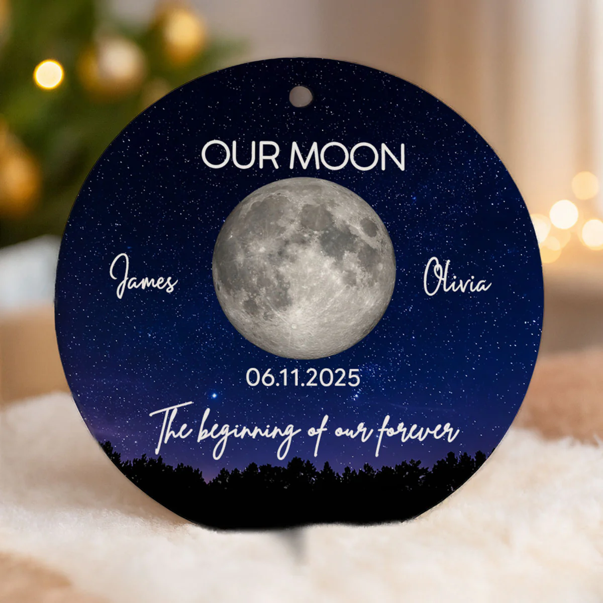 Moon Phase Couple The Beginning Of Our Forever - Personalized Ceramic Ornament - Gift For Couple - Image 4
