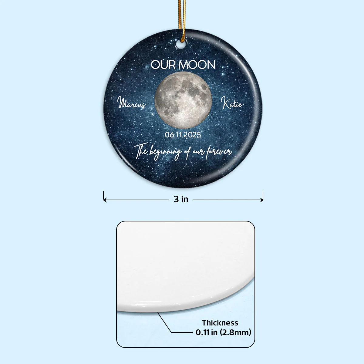 Moon Phase Couple The Beginning Of Our Forever - Personalized Ceramic Ornament - Gift For Couple - Image 5