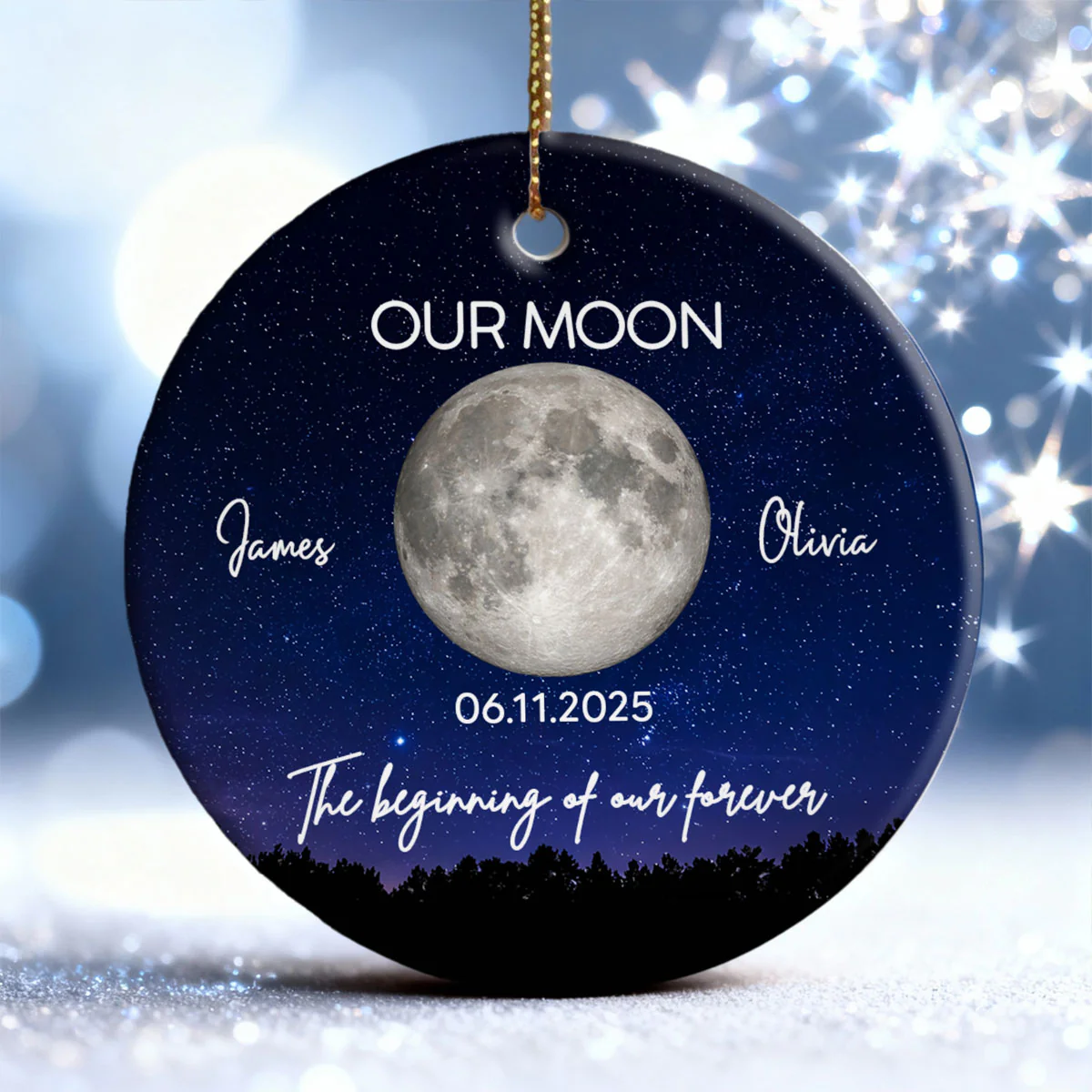 Moon Phase Couple The Beginning Of Our Forever - Personalized Ceramic Ornament - Gift For Couple - Image 6