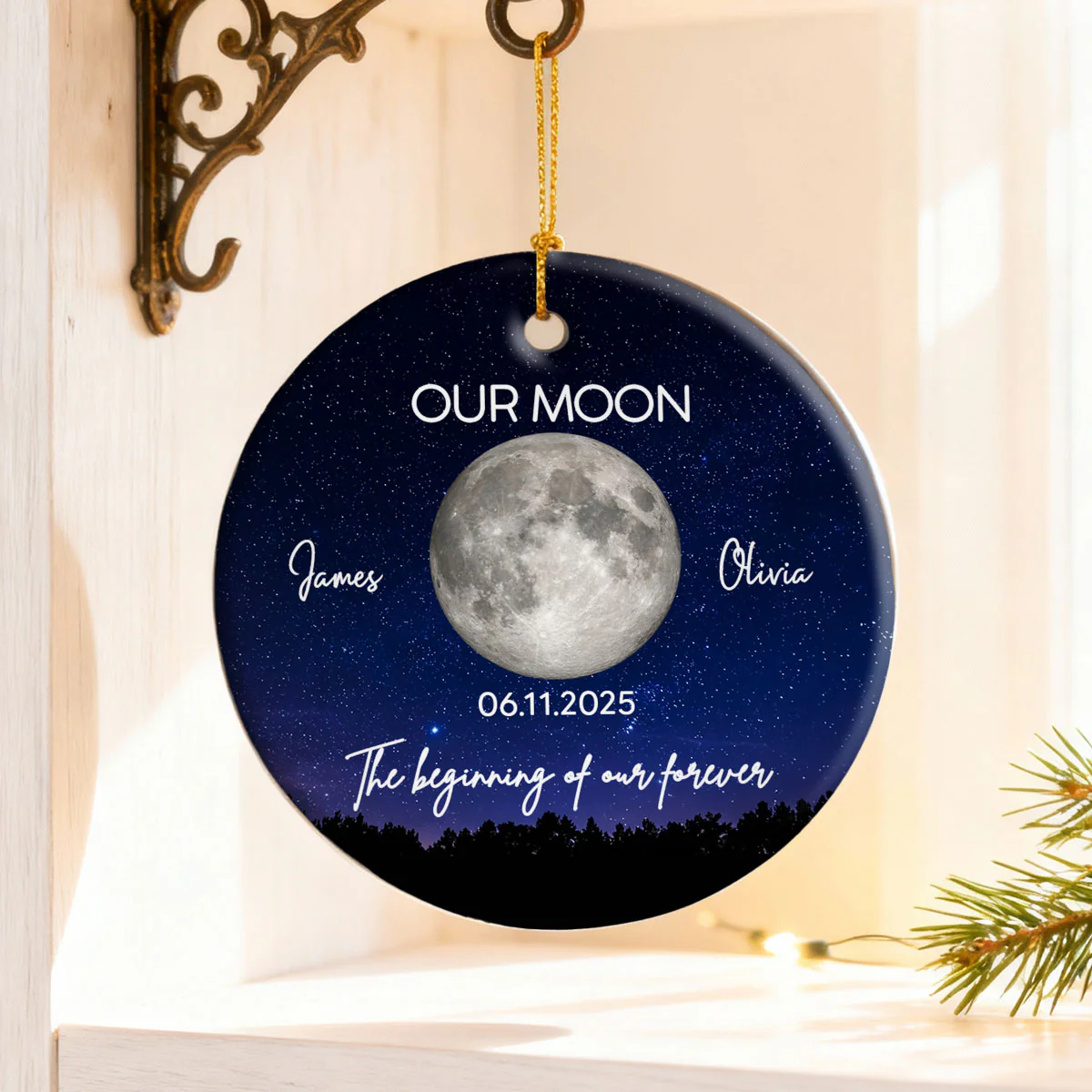 Moon Phase Couple The Beginning Of Our Forever - Personalized Ceramic Ornament - Gift For Couple - Image 7