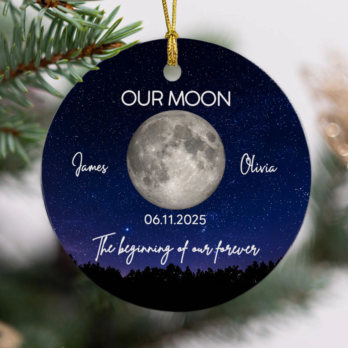 Moon Phase Couple The Beginning Of Our Forever - Personalized Ceramic Ornament - Gift For Couple - Image 8