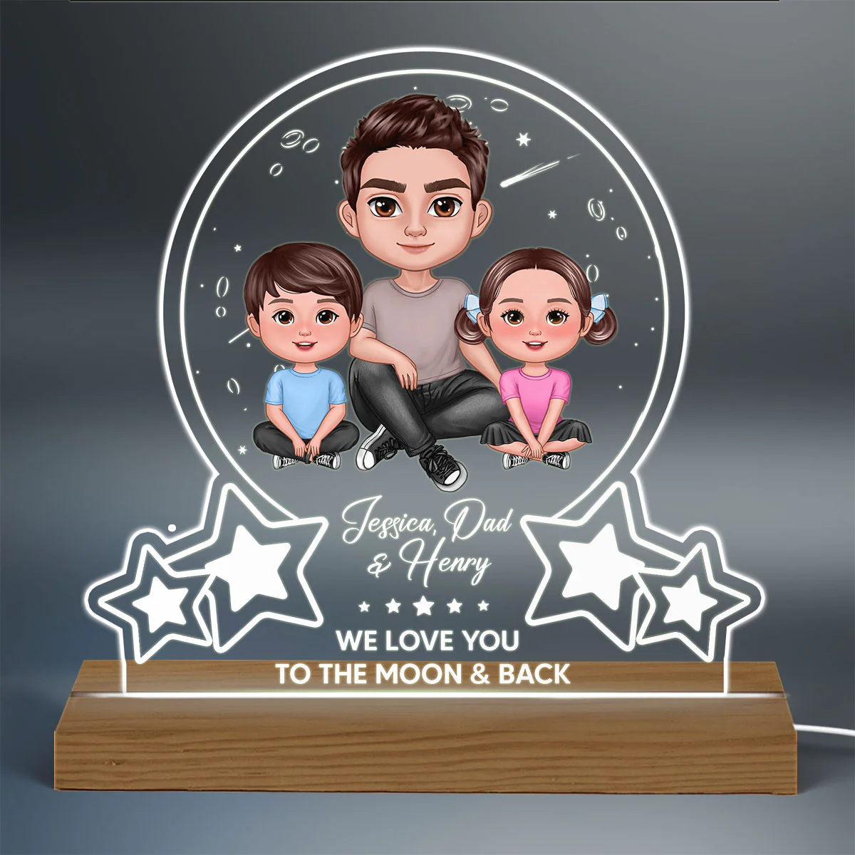 Moon Stars Dad Grandpa Love You To The Moon Personalized Warm Acrylic Custom Shape LED Night Light - Image 3