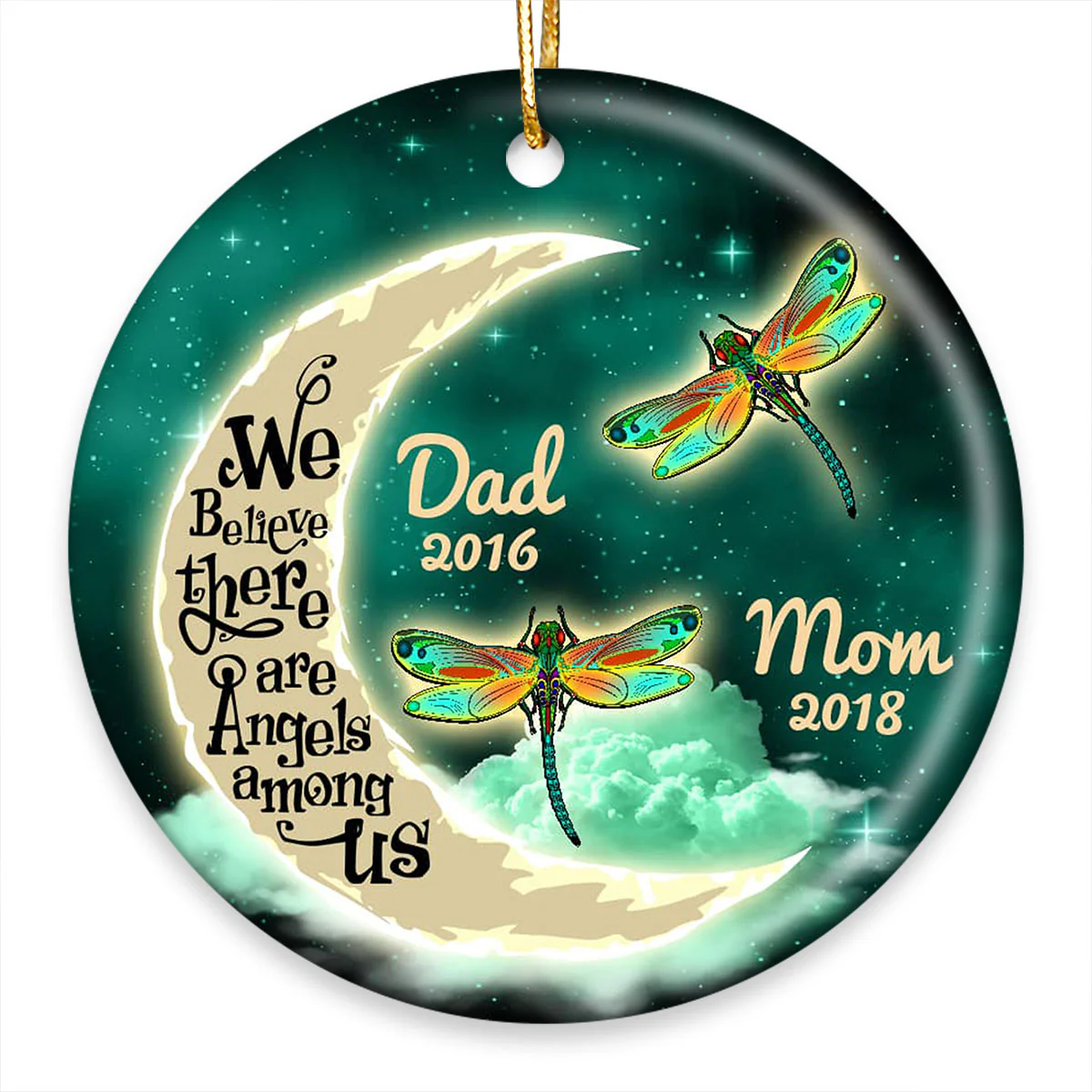 Moon And Dragonflies Memorial Personalized Circle Ornament - Image 2