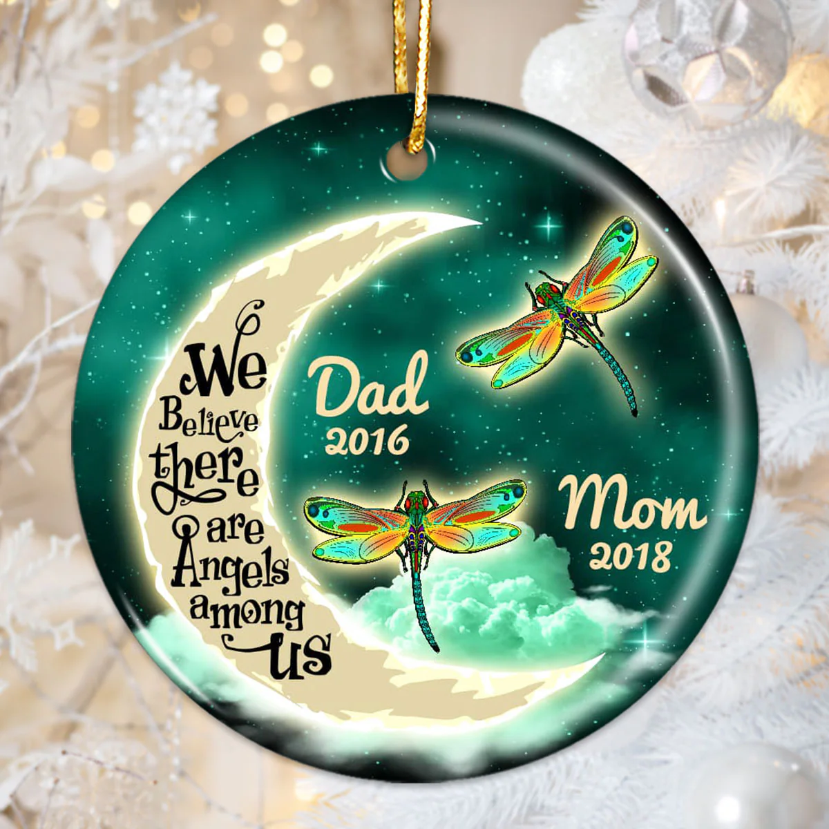 Moon And Dragonflies Memorial Personalized Circle Ornament - Image 3