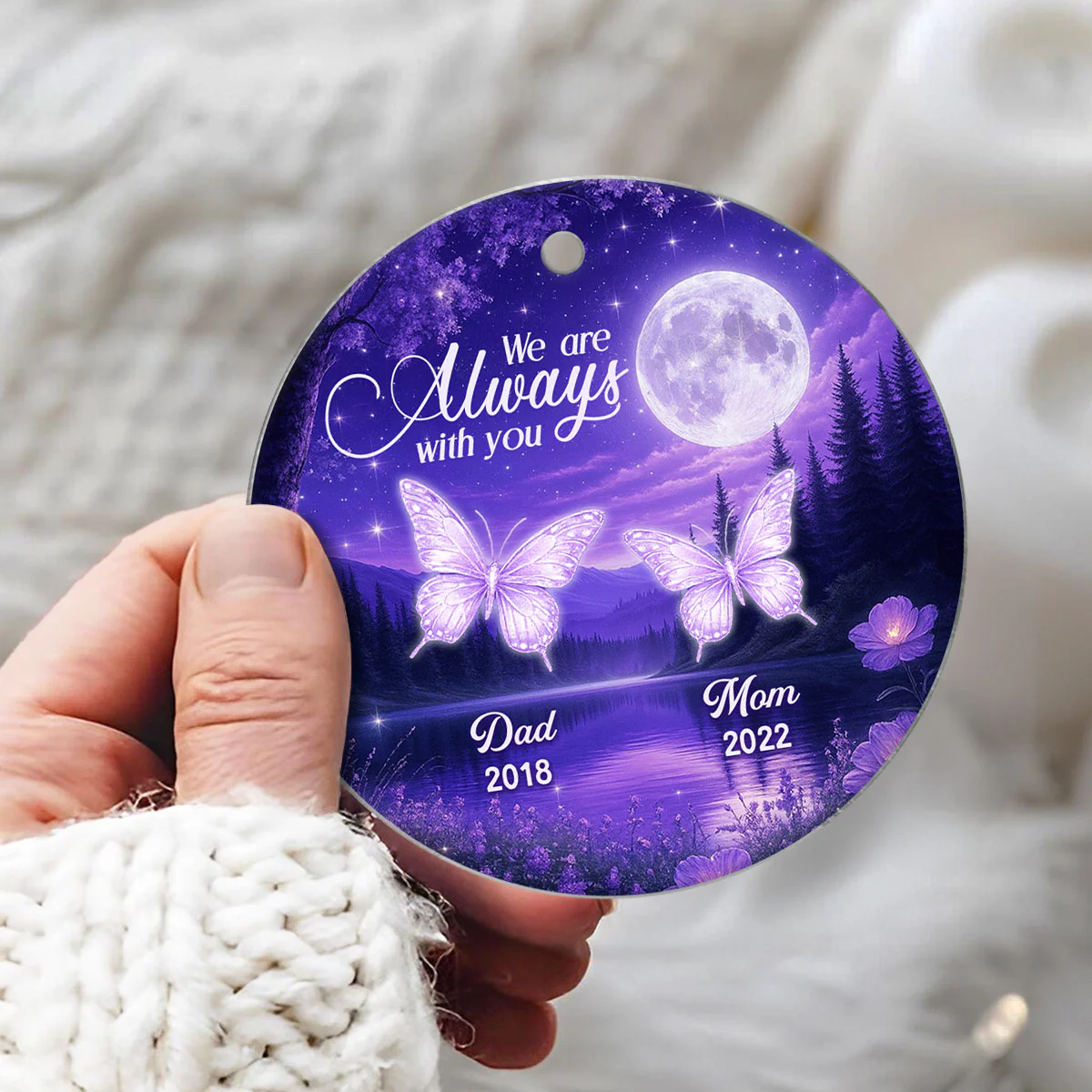 Moonlit Garden with Luminous Butterflies Memorial Personalized Acrylic Ornament, Heartwarming Sympathy Gift for Family - Image 6