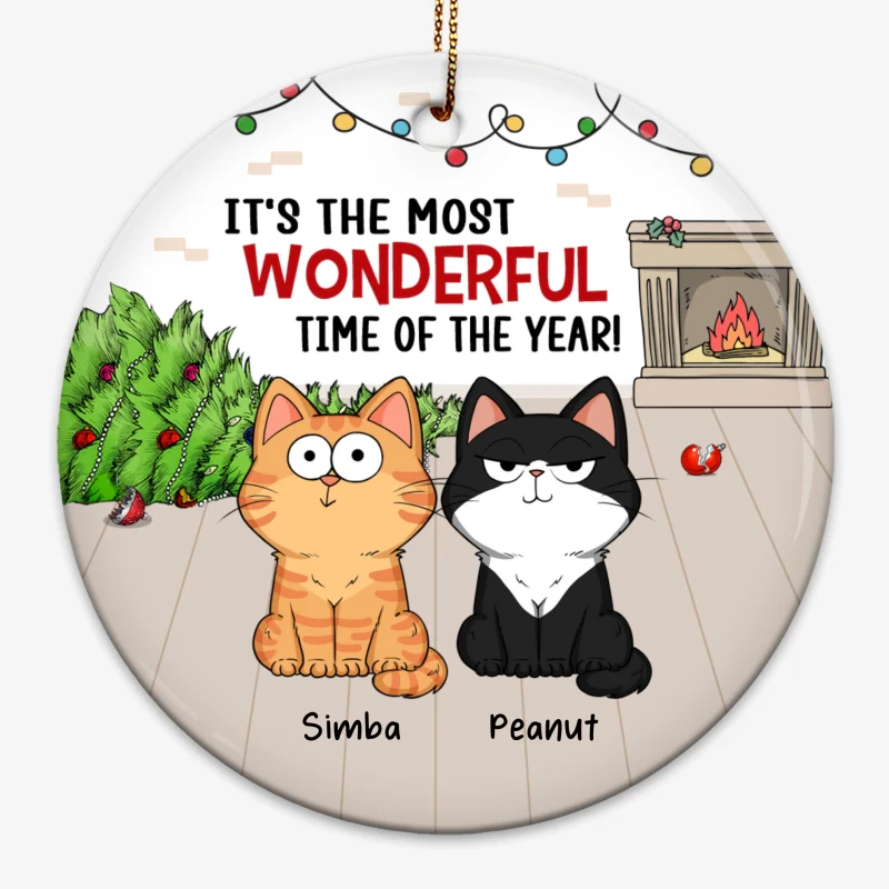 Most Wonderful Time Of The Year Funny Cats Expressions Personalized Circle Ornament - Image 4