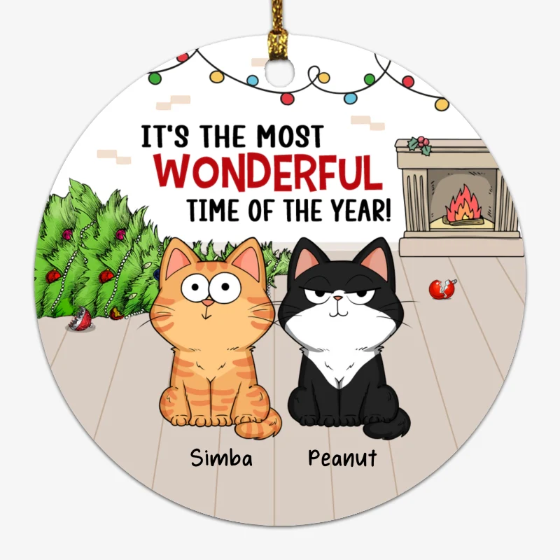 Most Wonderful Time Of The Year Funny Cats Expressions Personalized Circle Ornament - Image 5