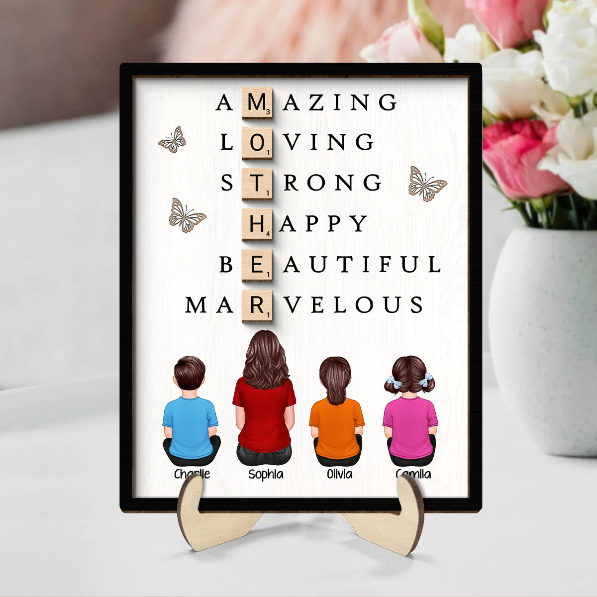 MOTHER Alphabet Tiles Gift For Mom Personalized 2-Layer Wooden Plaque - Image 2