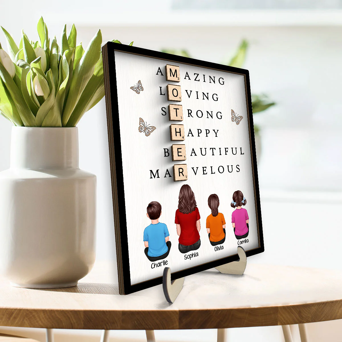 MOTHER Alphabet Tiles Gift For Mom Personalized 2-Layer Wooden Plaque - Image 3