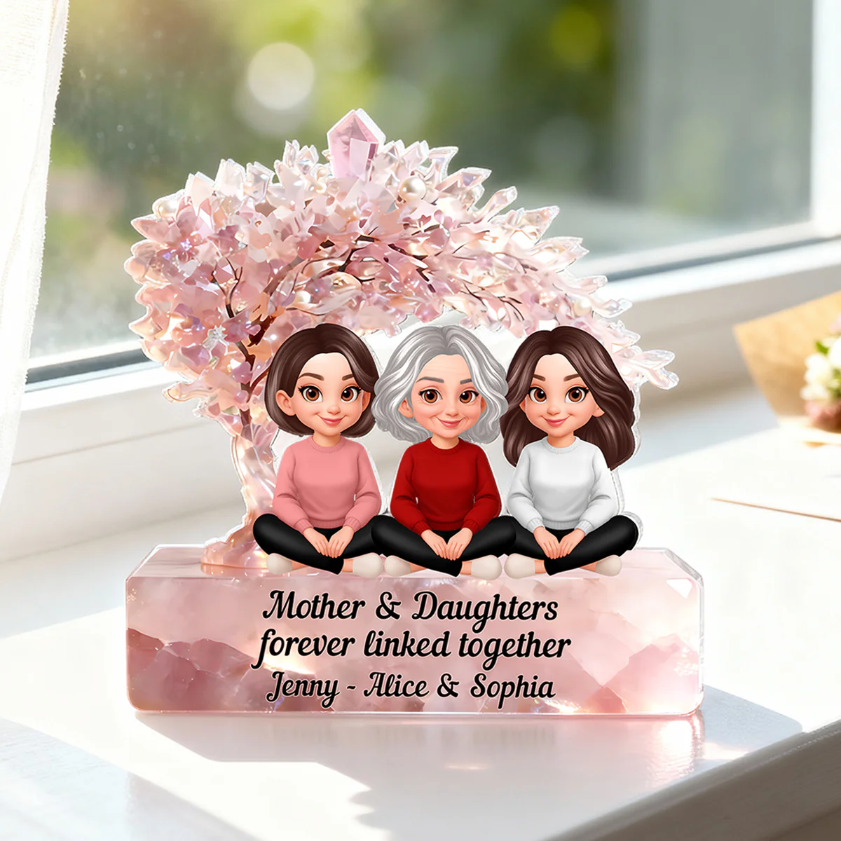Mother And Daughter Forever Linked Together - Personalized Acrylic Block Plaque - Heartfelt Gift For Mom, Grandma - Image 3