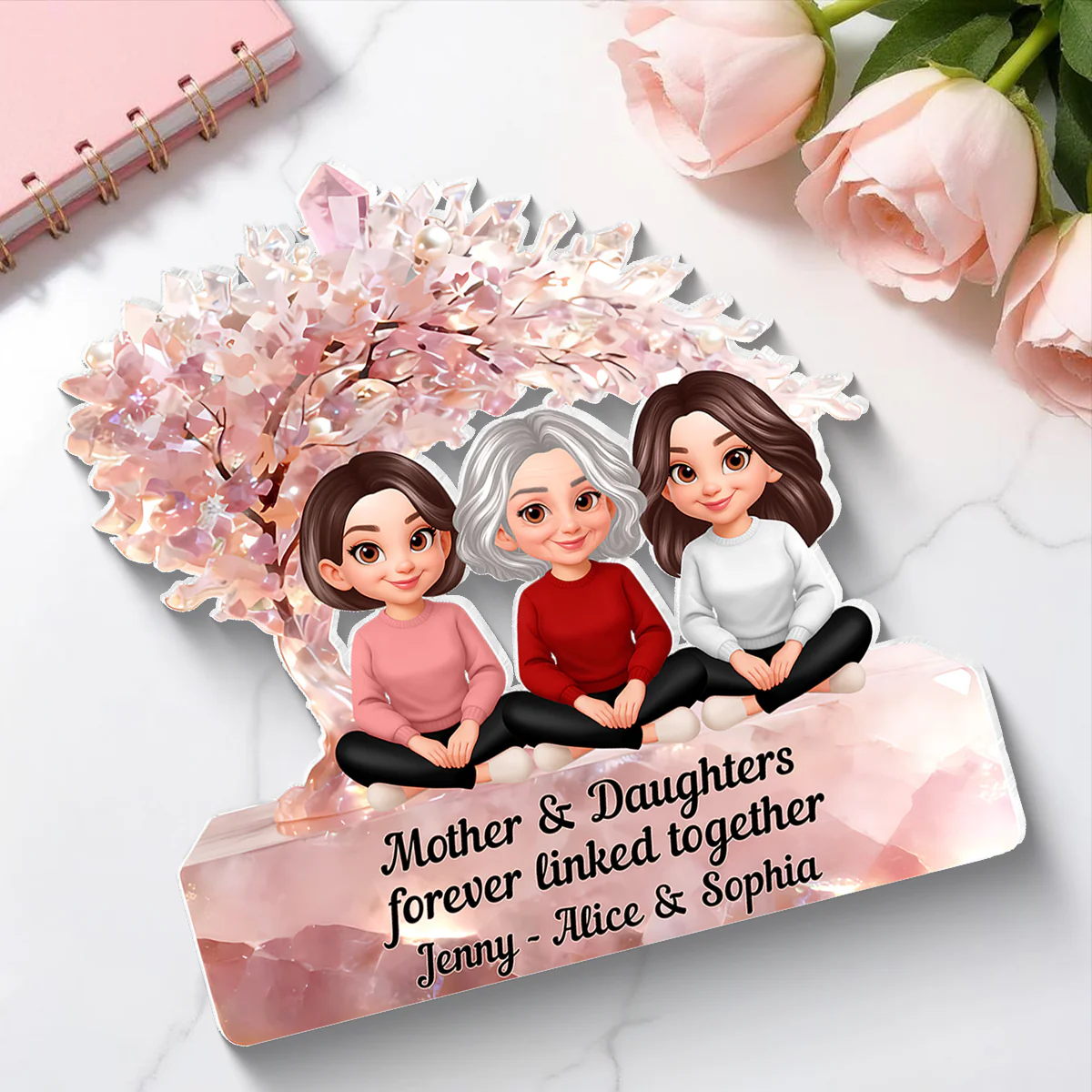 Mother And Daughter Forever Linked Together - Personalized Acrylic Block Plaque - Heartfelt Gift For Mom, Grandma - Image 4